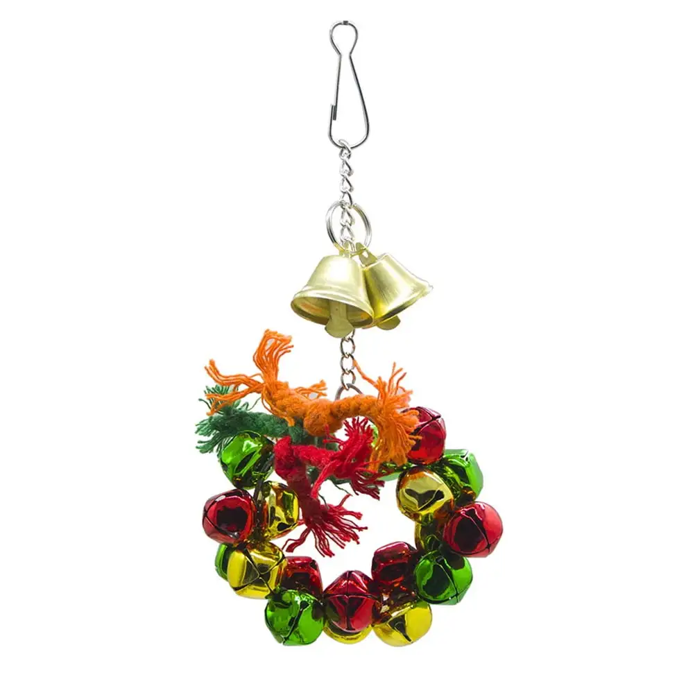 NUOLUX Parrot Bell Wreath Hanging Bell Ring Toy Christmas Birds Chewing Toy Cage Decor