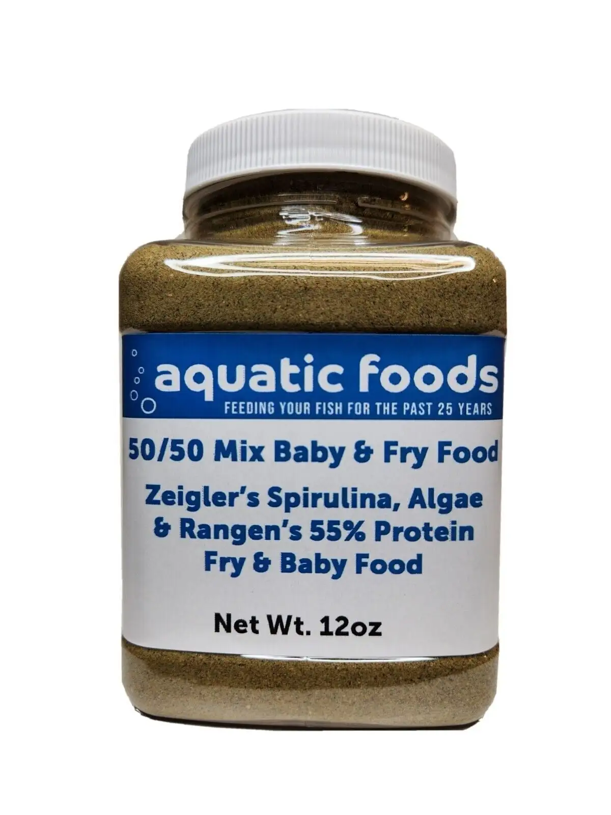 50/50 Mix of Spirulina. Algae Powder and Rangen's Soft Moist 55% Protein Koi & Tropical Fish Fry Floating Food...12oz Small Jar