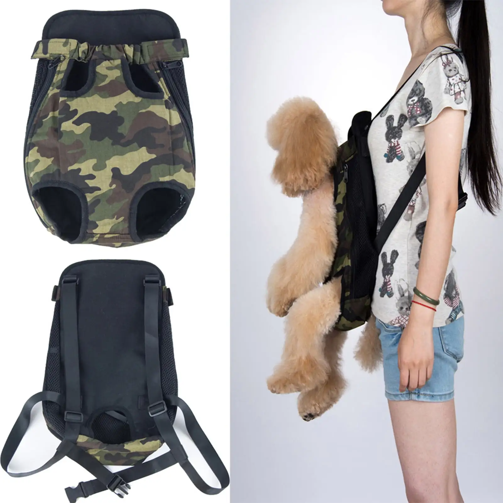 Visland Pet Carrier Bag Camouflage Pet Storage . Pet Dog Carrier Backpack Puppy Dog Travel Carrier Front Pack Breathable Head-Out Backpack Carrier for Small Dogs Cats Rabbits