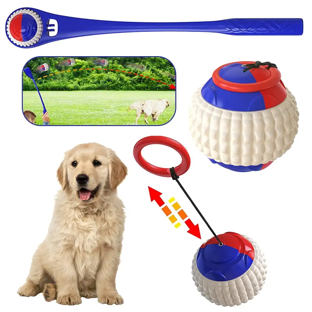 MesaSe Dog Hand Thrower Toy Launcher Ball Retractable Rope Tether Dog Puzzle Ball Herding Ball for Playing Molar Dog Medium Large Dog