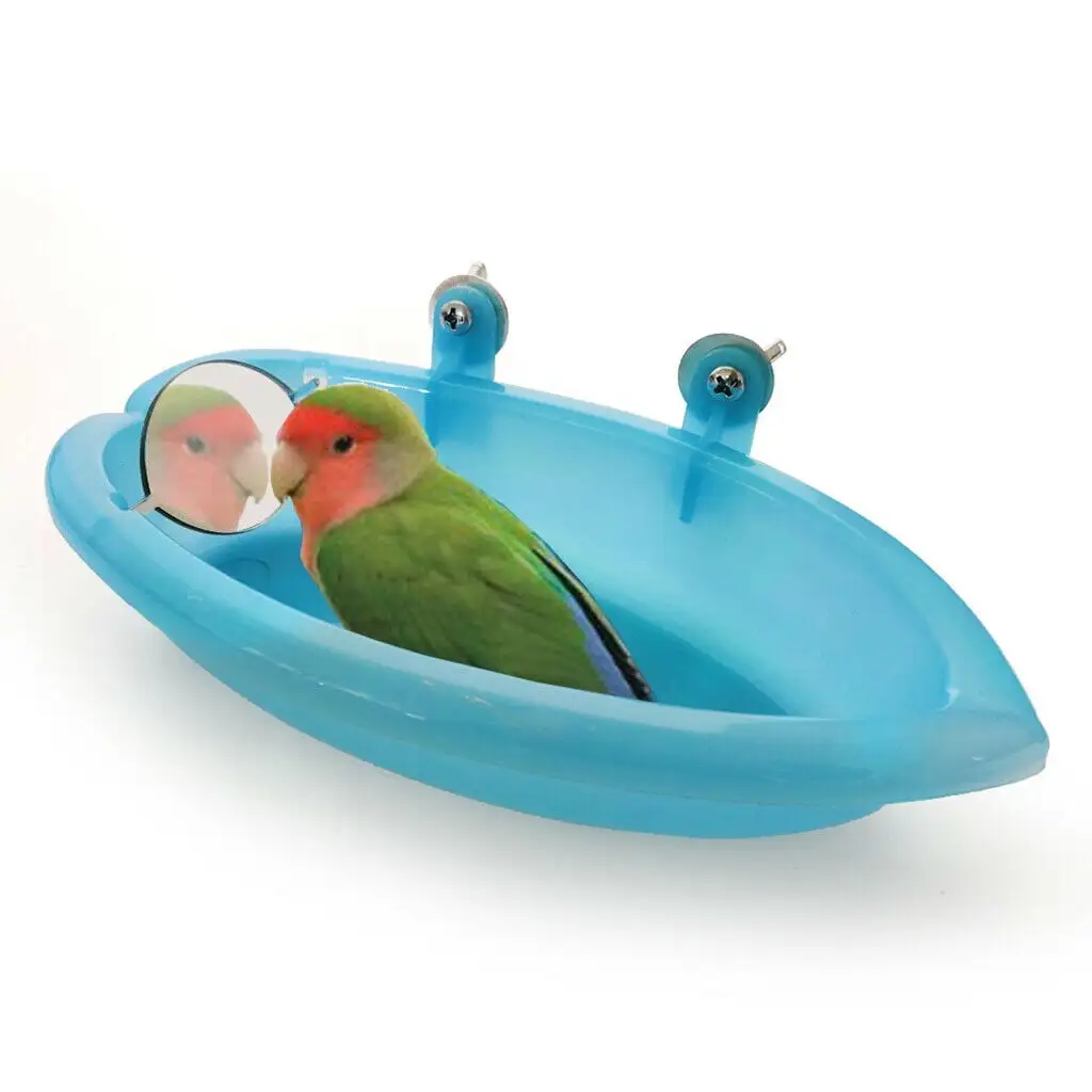 Bird Water Bath Tub With Mirror For Pet Bird Cage Hanging Bowl Parrots Parakeet Bird Bath