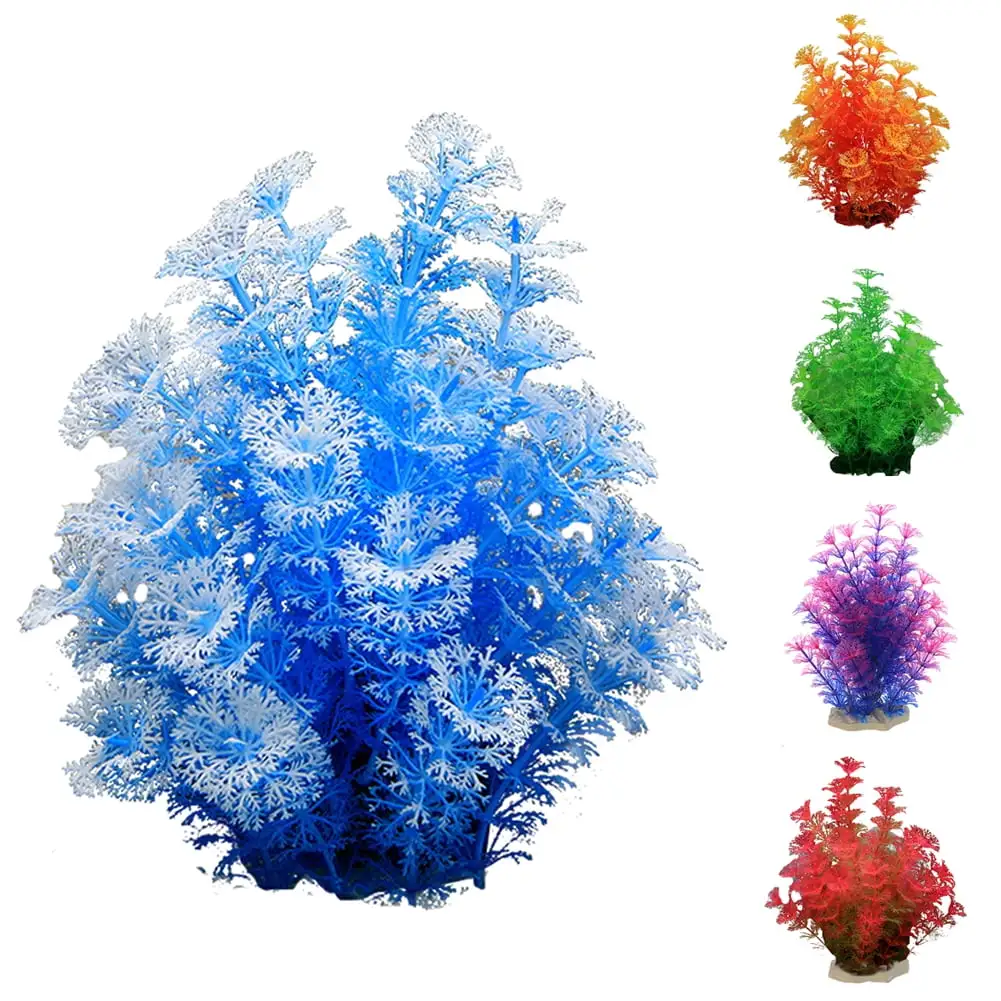 Visland Artificial Plant Aquarium Ornament. Simulation Realistic Harmless Colorful Artificial Plastic Fake Water Grass Plant Landscaping Fish Tank Accessory Decoration for Home Garden