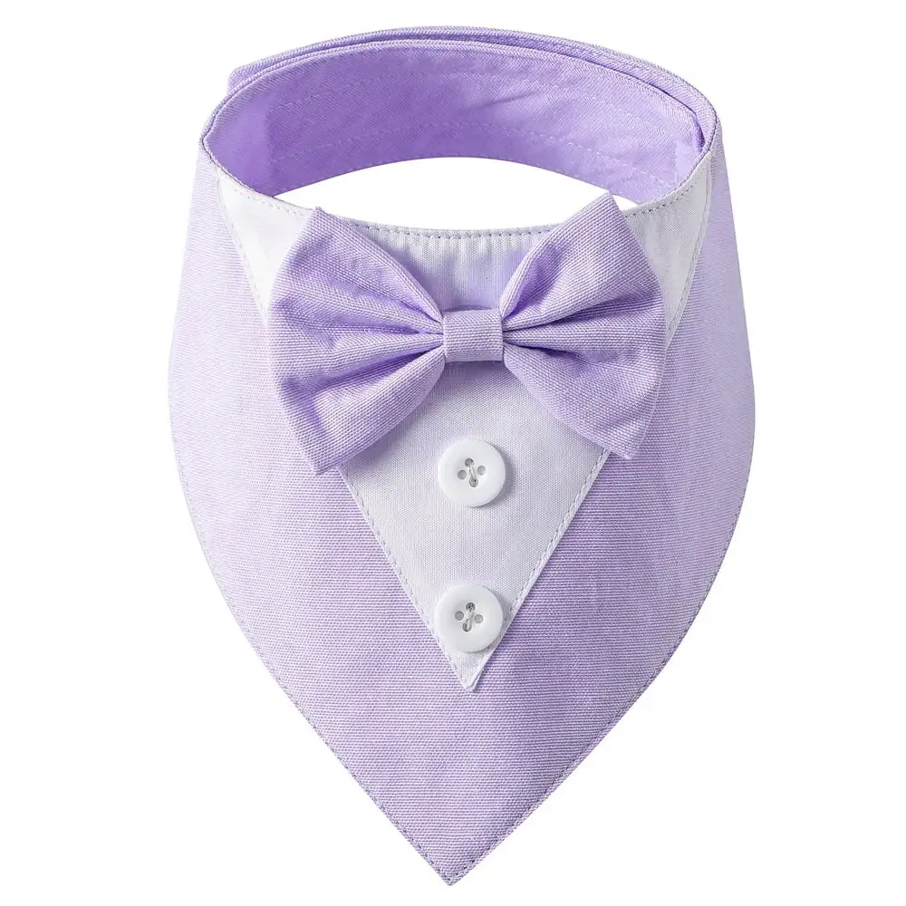 Formal Dog Wedding Bandana Dog Collar with Bow Tie Birthday Costume Adjustable Pet Party Tux .PURPLE