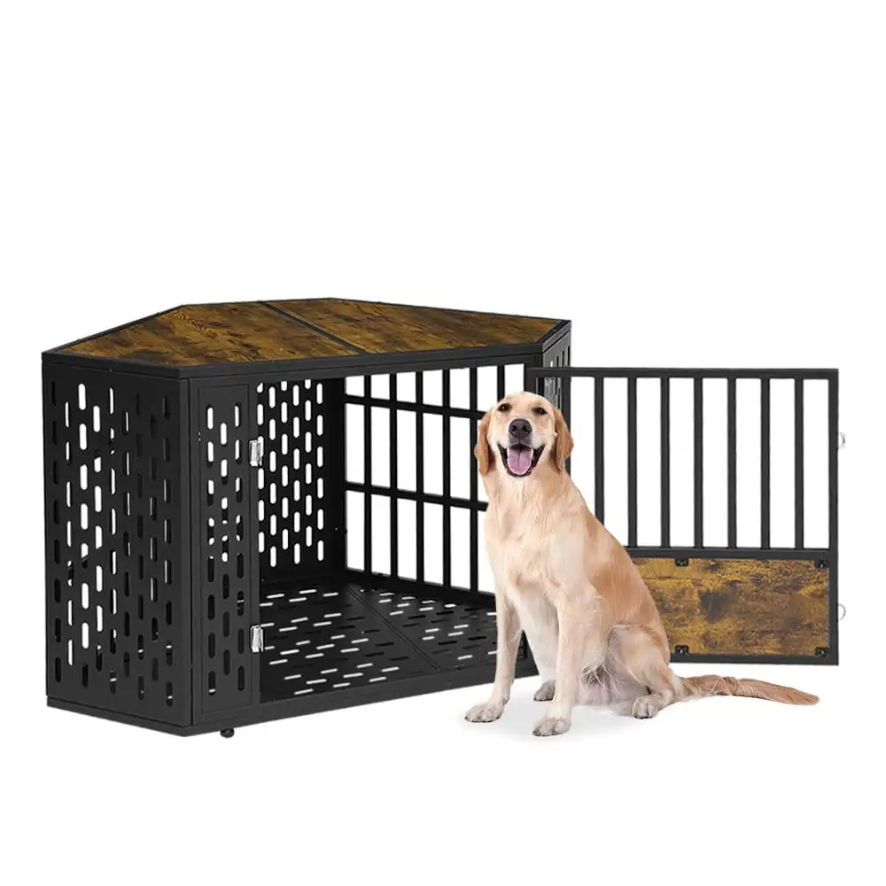 SMONTER Furniture Corner Dog Crate Wood Dog Crate Dog Kennel Indoor as End Table Dog Cage for Small/Medium/Large Dog for Limited Room Living Room Bedroom & Office