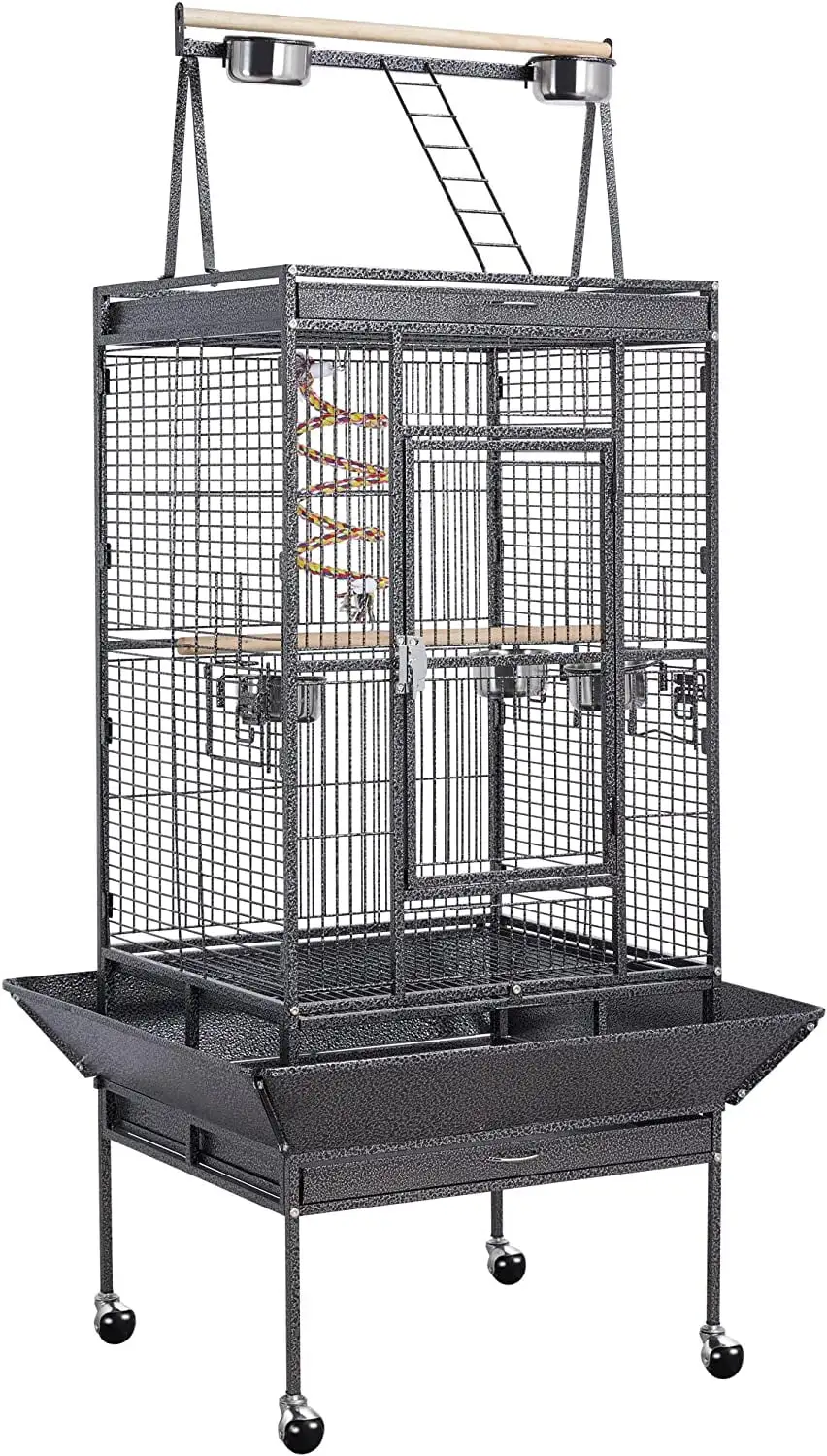 68-inch Rolling Play Top Large Parrot Bird Cage for African Grey Cockatiel Conure Lovebird Parakeet Budgie