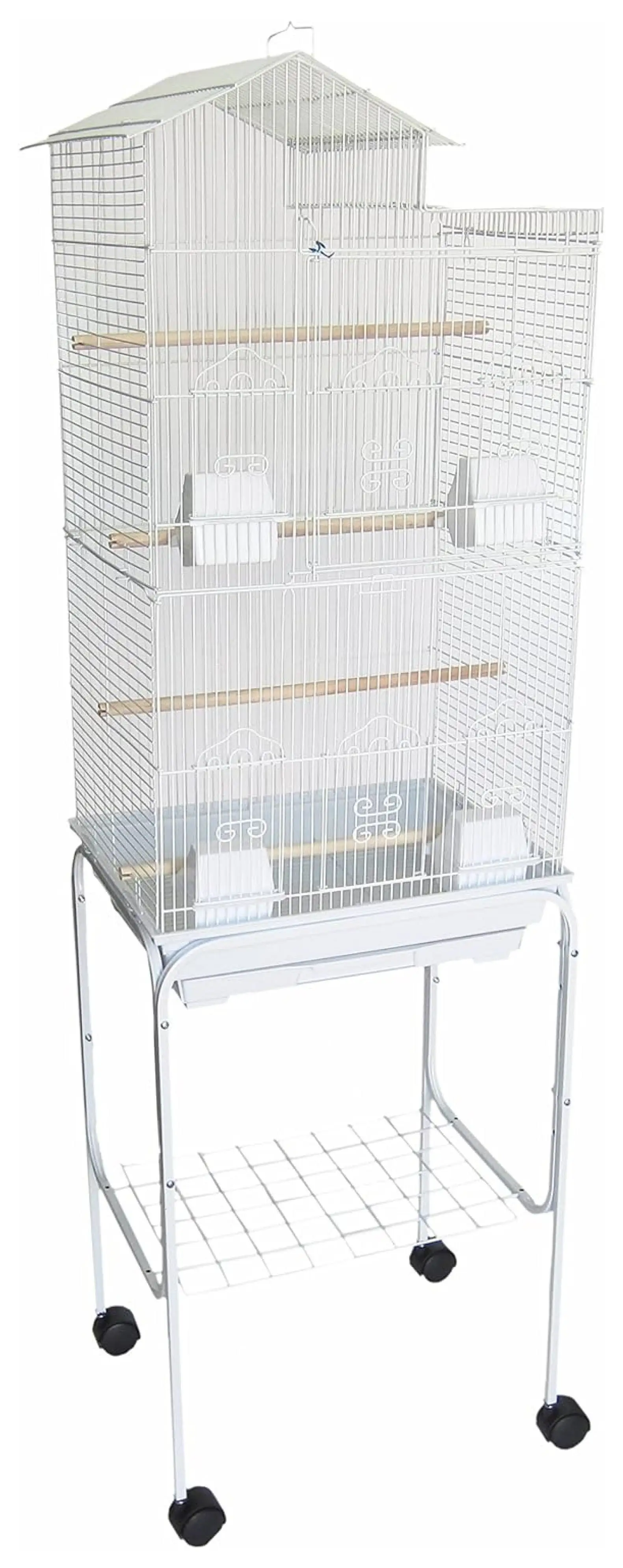 6894 3/8 Bar Spacing Tall Villa Top Cage with Stand. 18 x 14/Small. White