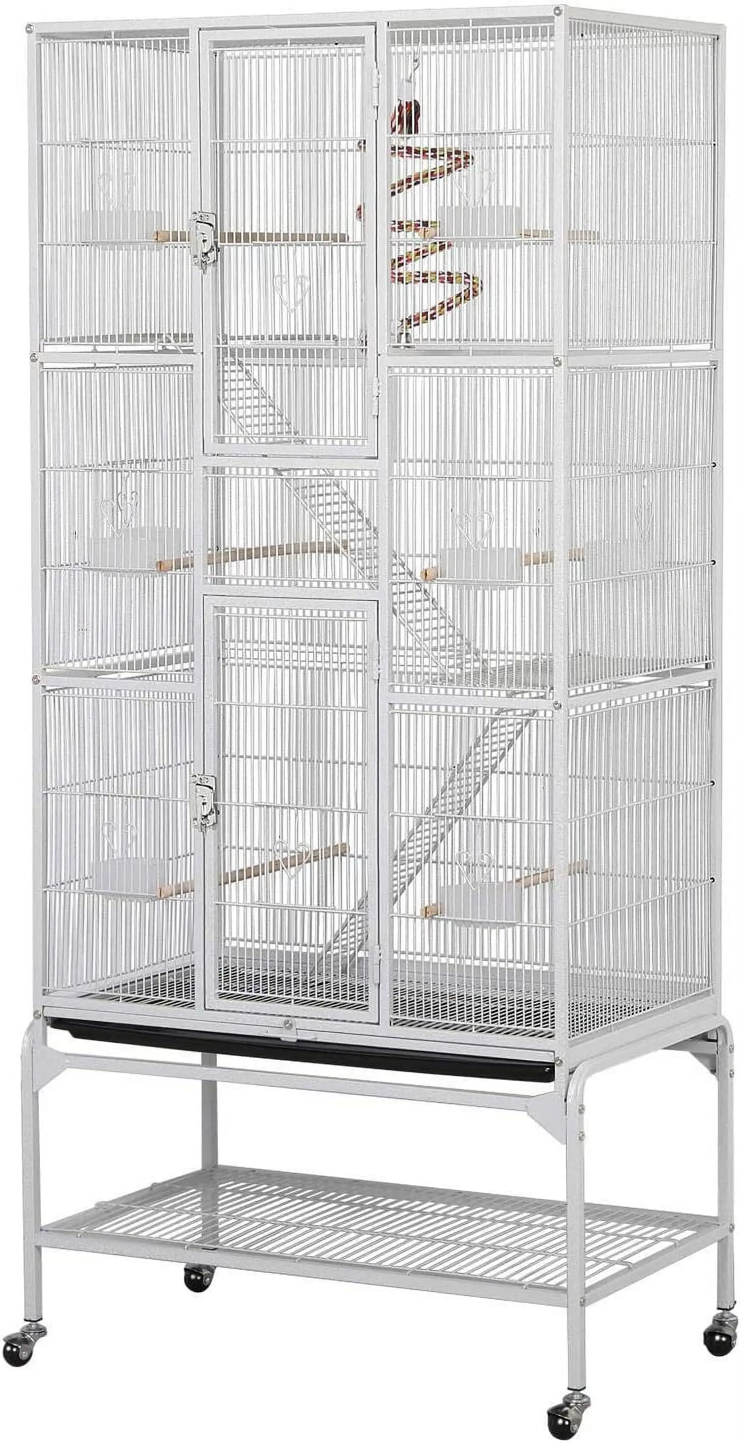 69'' Extra Large Bird Cage Metal Parrot Cage w/Detachable Stand for Mid-Sized Parrots Cockatiels Conures Parakeets Lovebirds Budgie Finch. White