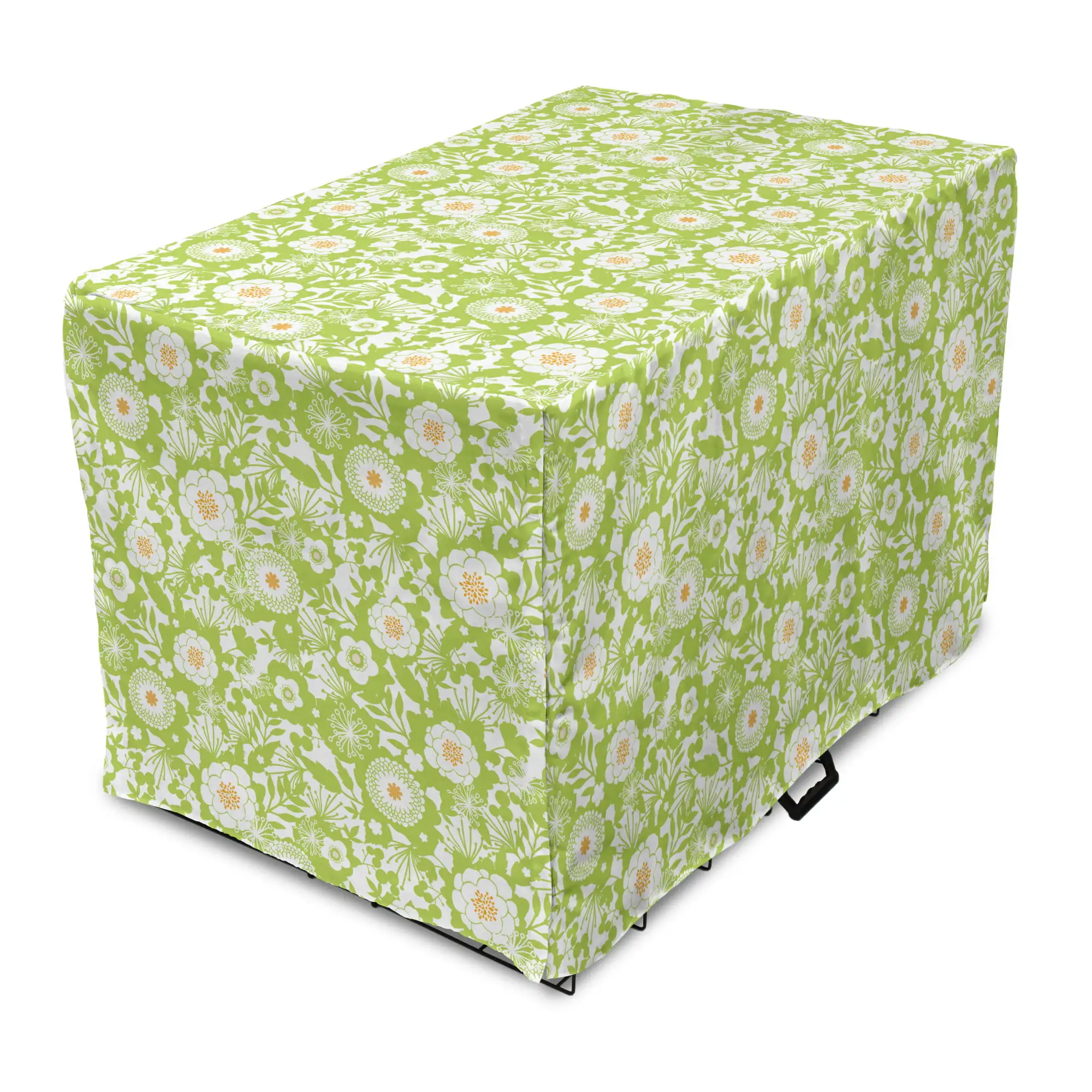 Botanical Dog Crate Cover. Abstract Pattern with Floral Details Spring Beauty Blossom. Easy to Use Pet Kennel Cover Small Dogs Puppies Kittens. 7 Sizes. Apple Green Pale Orange. by Ambesonne