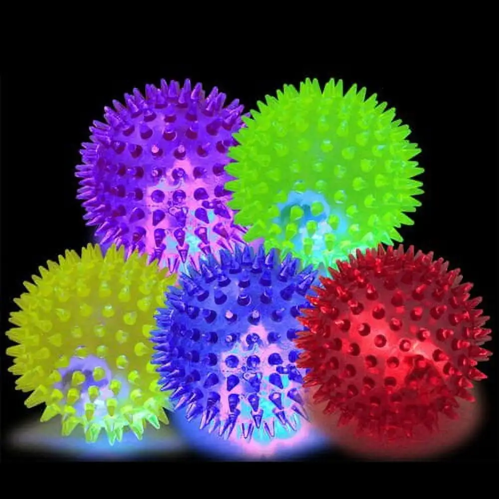 6PC Light up Spike balls Fetching Pets Dogs Play Toys Flashing Lights Squeaker Small