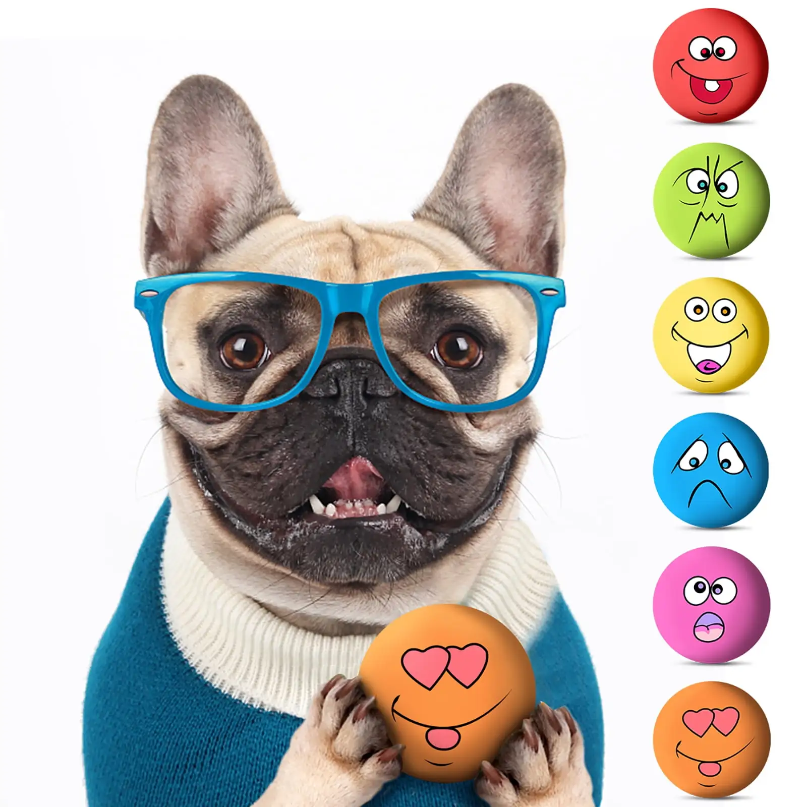 6Pcs/Set Dog Rubber Squeaky Balls Funny Soft Bouncy Chewing Squeaky Toy for Small Medium Pet Dog Cat