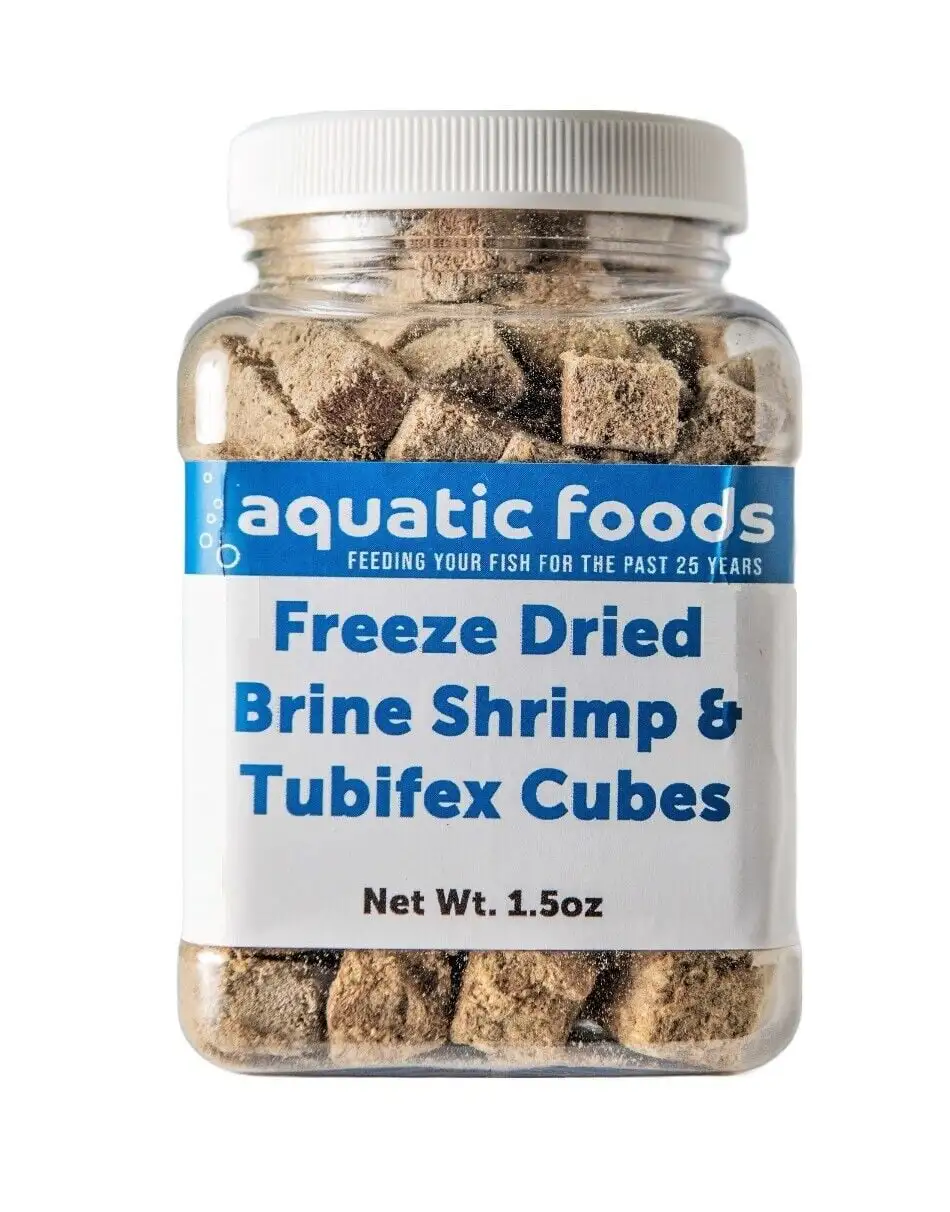 Freeze Dried Floating Brine Shrimp and Tubifex Cubes for All Tropical Fish. Marine Fish. Discus. Cichlids. Koi & Pond Fish. Turtlesa?|1.5oz Small Jar