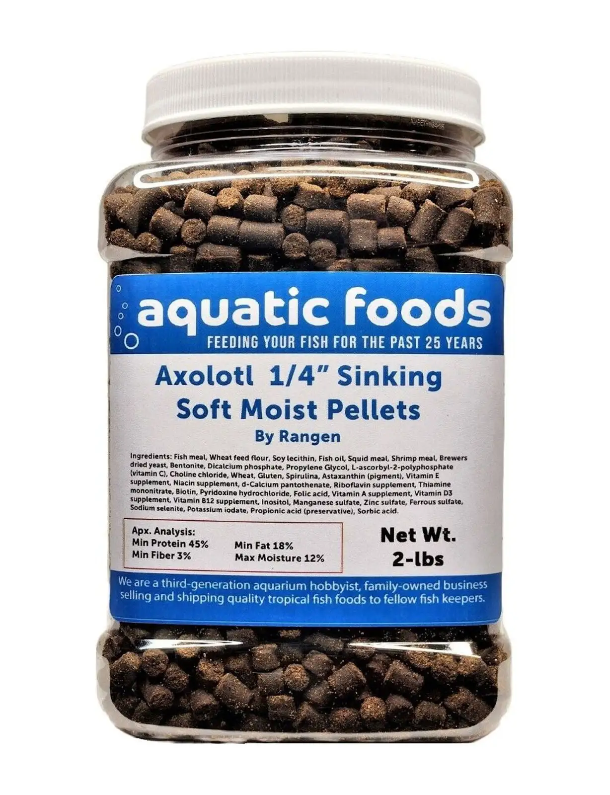 Axolotl Food 1/4 Soft Moist Sinking Rangen Salmon Pellets for Adult Axolotl also Shrimp. Snails. Crabs. Crayfish. Bottom Tropical Fish...2-lb Med Jar