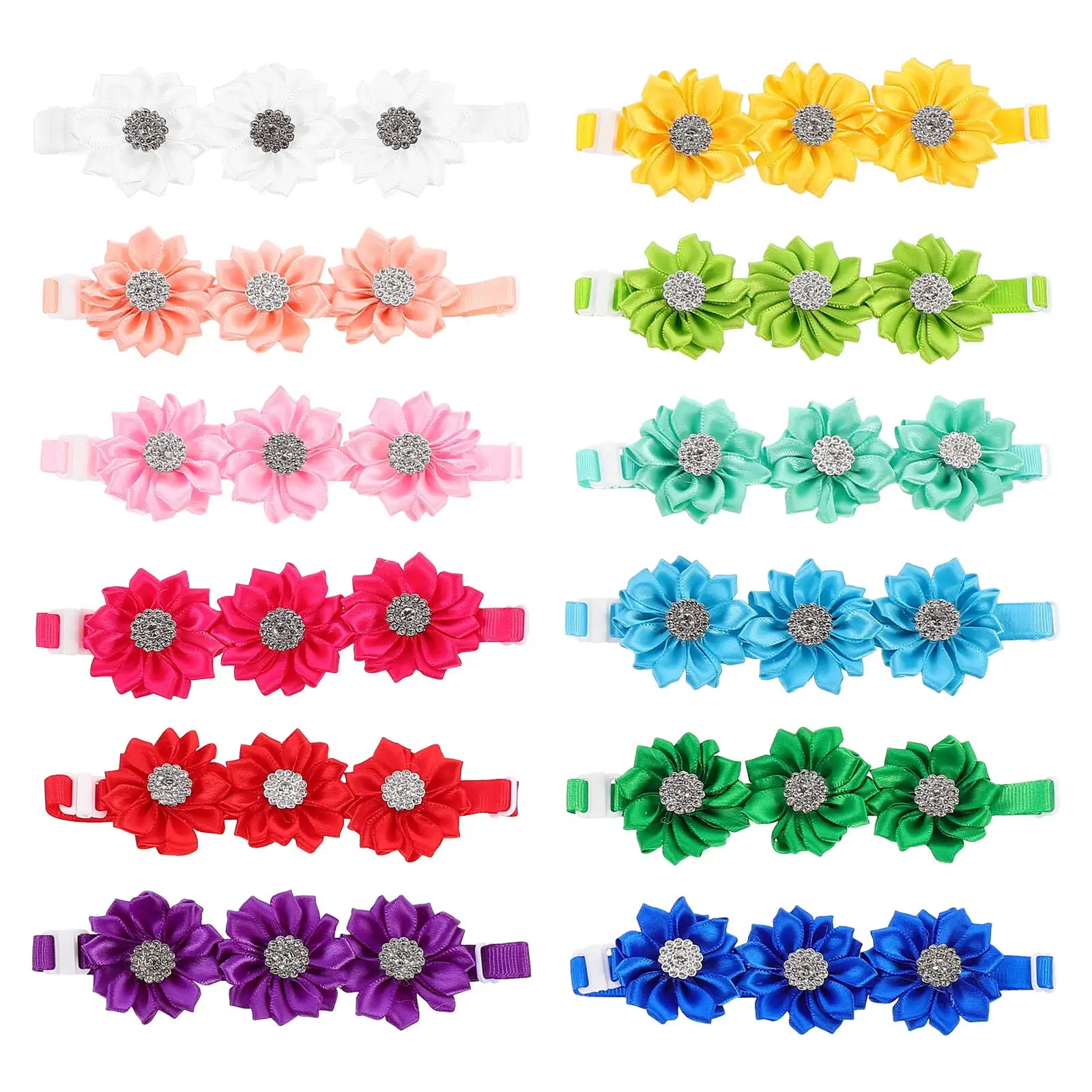 12Pcs Dog Bow Tie Dog Flower Collar With Rhinestone Pet Costume Accessories