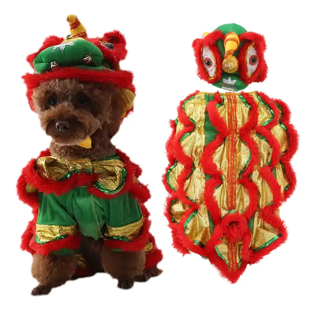 New Year Pet Chinese Tradition Lion Dance Costume Coat Winter Puppy Costume Small Dog Spring Festival Tang Suit Jacket