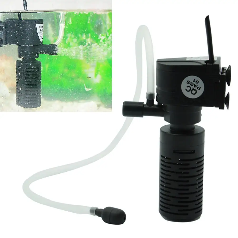 rygai 3 in 1 3W Mini Aquarium Fish Tank Filter Water Purifier Submersible Oxygen Pump.Black *EU Plug