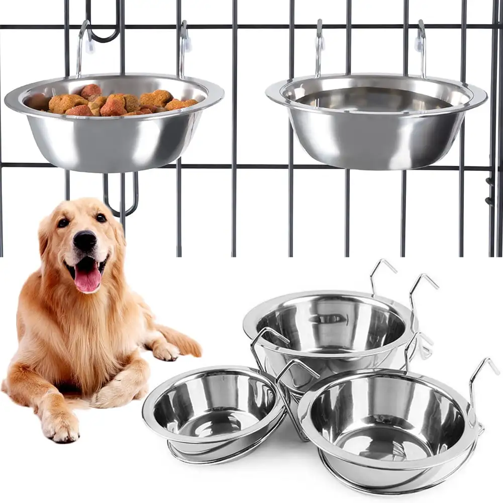 D-GROEE Stainless-Steel Non Slip Hanging Pet Bowls for Dogs & Cats-Cage. Kennel. & Crate Feeder Dishes for Food & Water