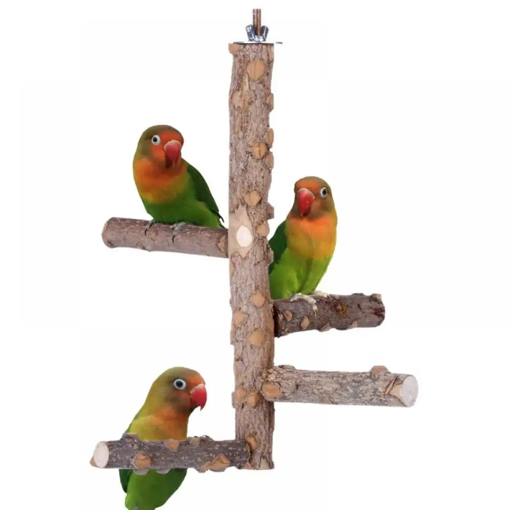 Bird Perch Stand Toy. Natural Wood Parrot Perch Bird Cage Branch Perch Accessories for Parakeets Cockatiels Conures Macaws Finches Love Birds - Small