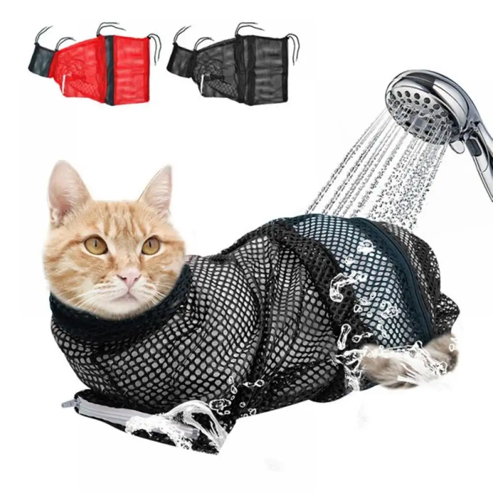 Cat Bathing Bag. Breathable Mesh Cat Shower Bag Anti Scratch Adjustable Cat Grooming Bag for Nail Trimming. Bathing Polyester Soft Cat Washing Bag