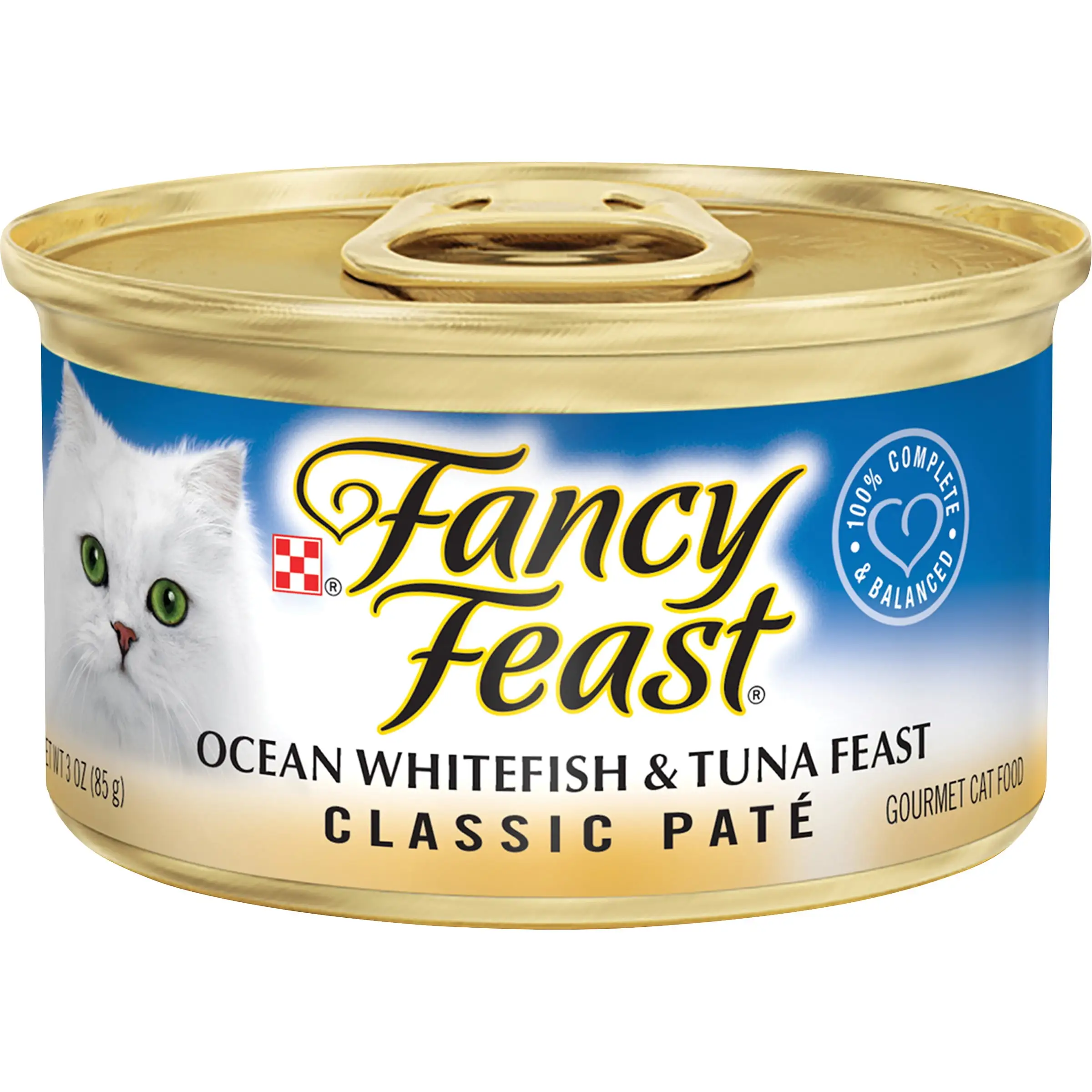 Fancy Feast Grain Free Pate Wet Cat Food. Classic Pate Ocean Whitefish & Tuna Feast. 3 oz. Can Pack of 12