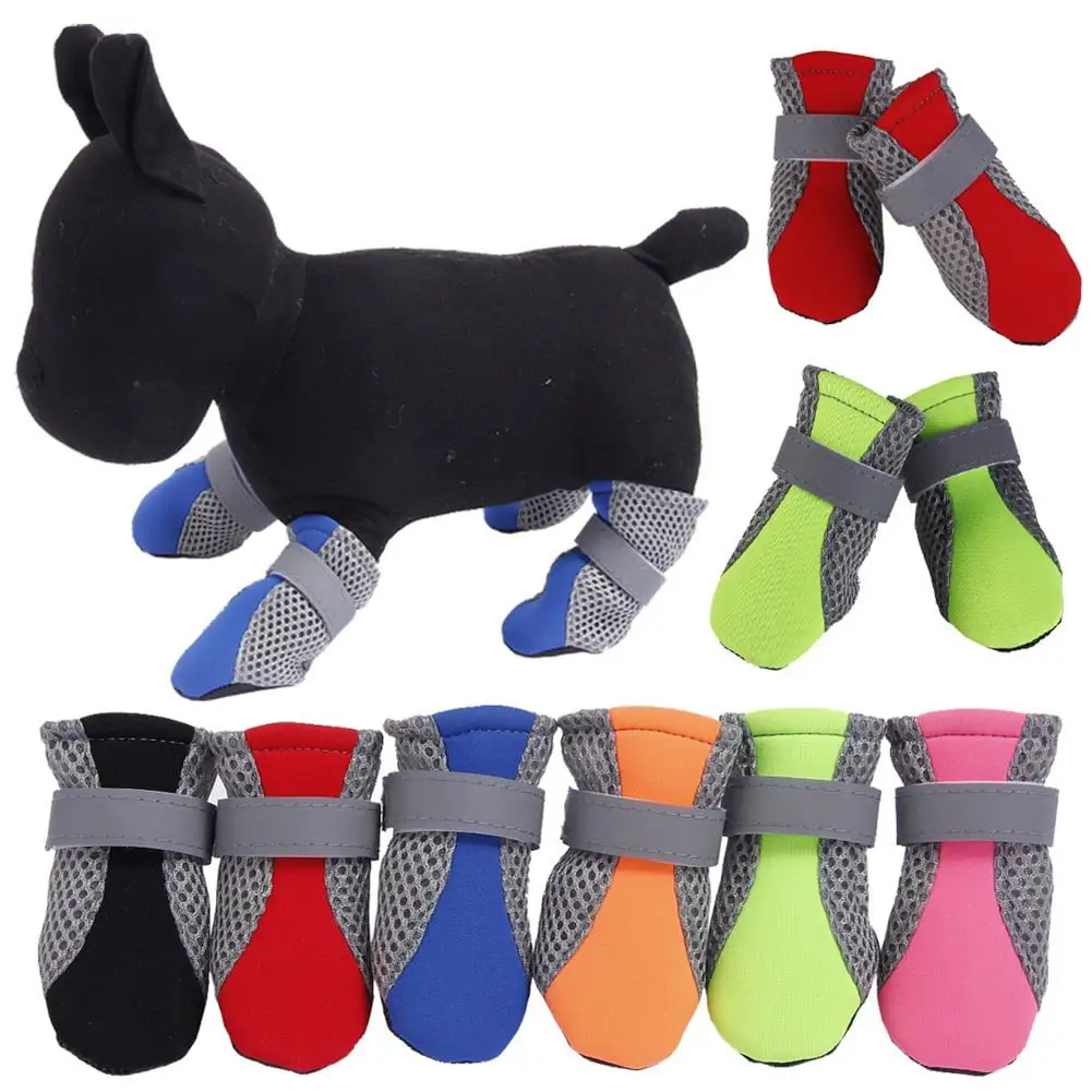 4Pcs Pet Dog Shoes Non-slip Soft Sole Breathable Mesh Adjustable Straps Boots.Pink