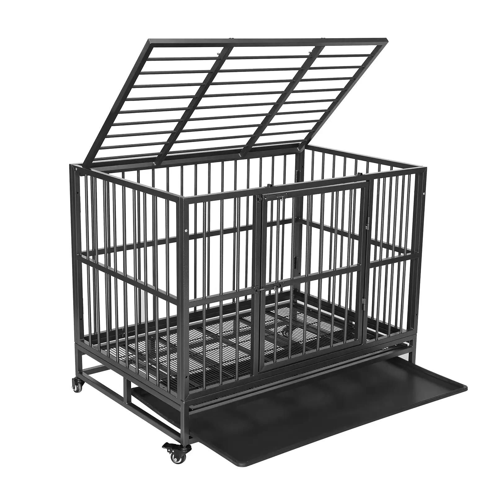 42 Heavy Duty Dog Cage Crate Kennel Metal Pet Playpen Portable w/Tray Silver