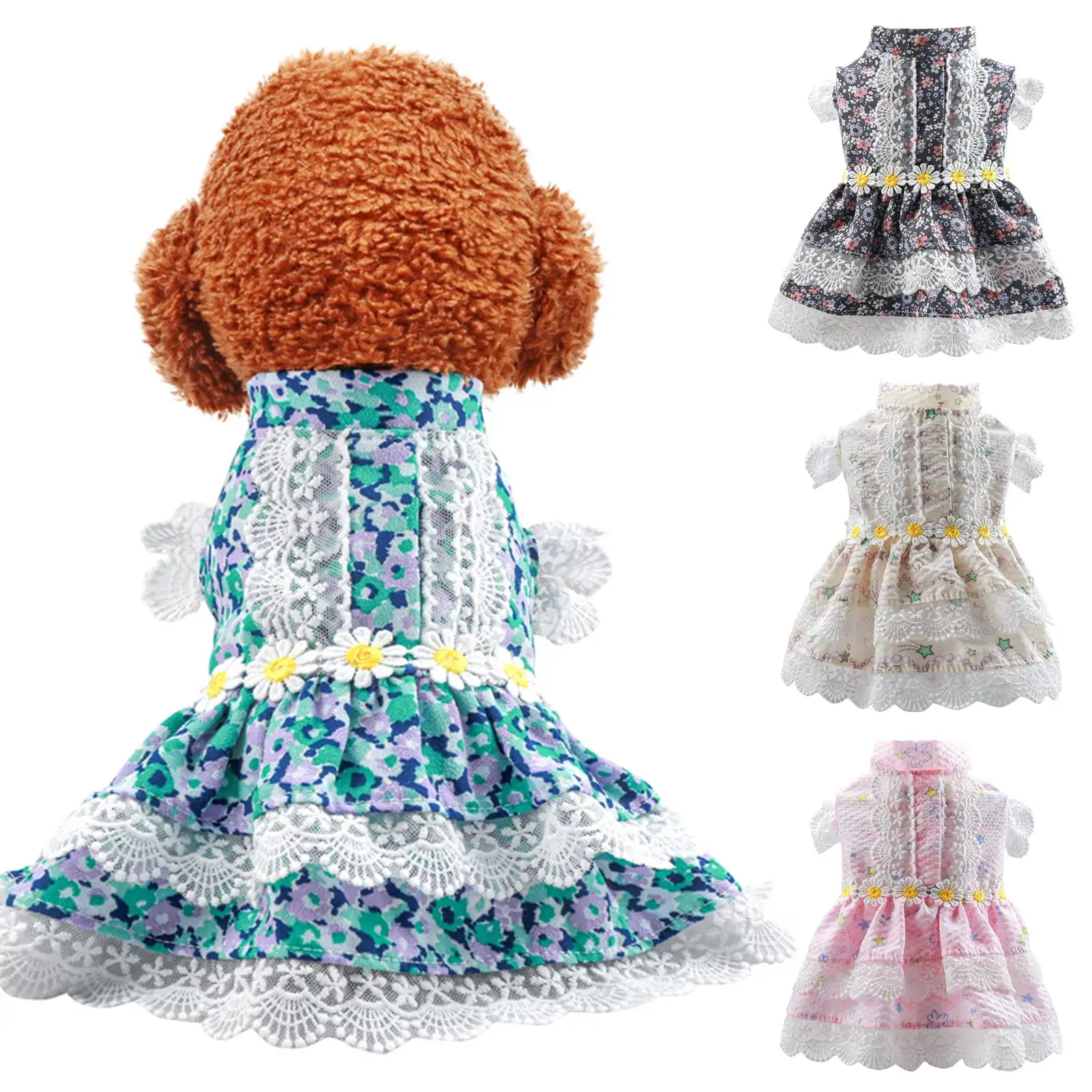 Visland Dog Dress Comfortable Lace Edge Cupcake Skirt Summer Small Dog Princess Cosplay Costume for Home Wear