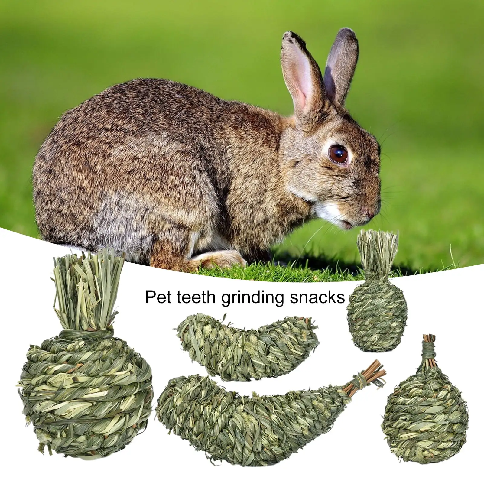 Waroomhouse Pet Chew Toy Fruit Shape Natural Grass Relieve Boredom Rabbit Hamster Chinchilla Guinea Pig Squirrel Gerbil Teeth Cleaning Toy Pet Supplies