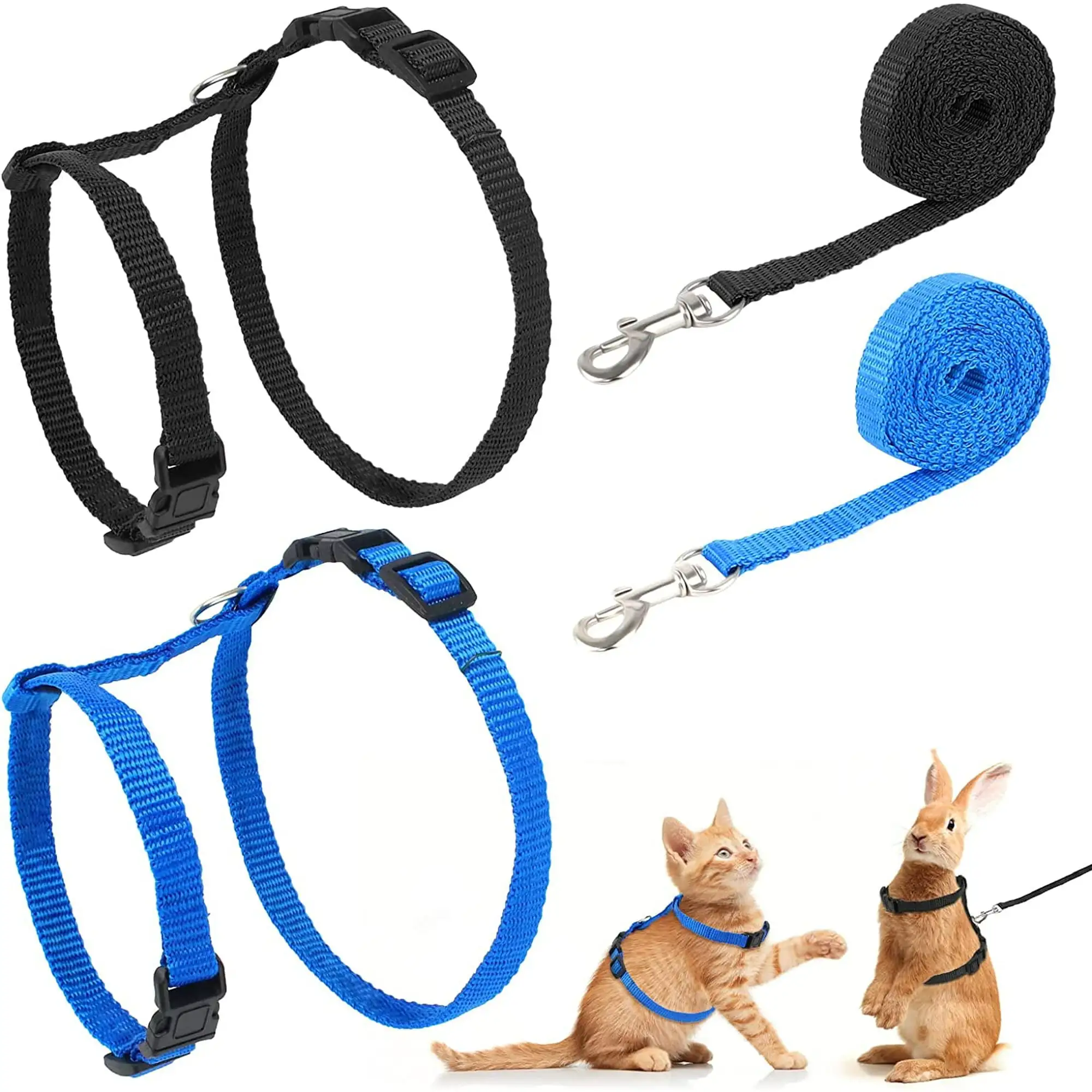 2 Pack Adjustable Rabbit Harness and Leash Bunny Harness Leash Set Harness Leash for Rabbit Kitten Puppy Pig and Small Pet Animals