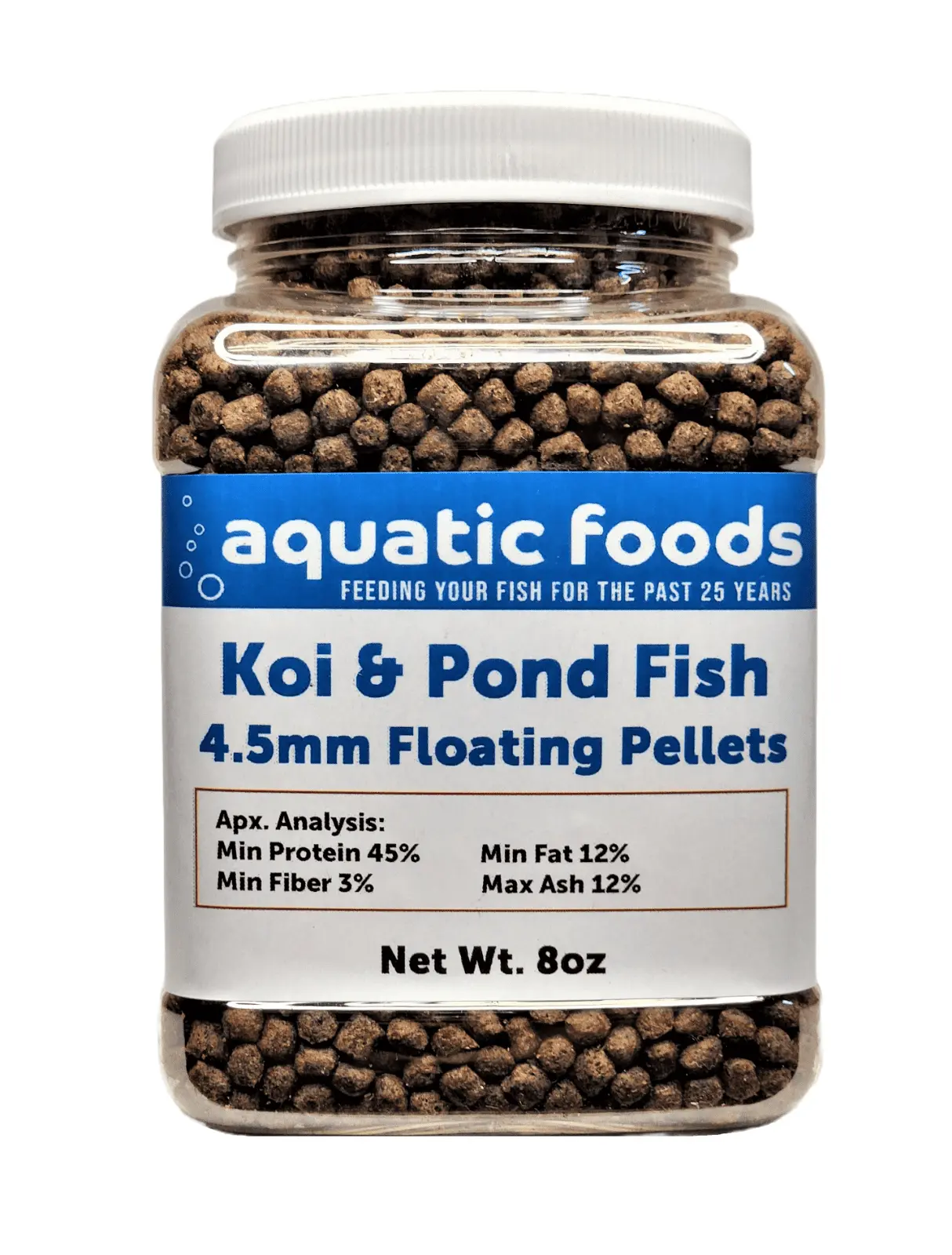 Koi and Pond Fish Pellet Food. 45% Protein 4.5mm Floating Koi Pond Pellets??8oz Small Jar