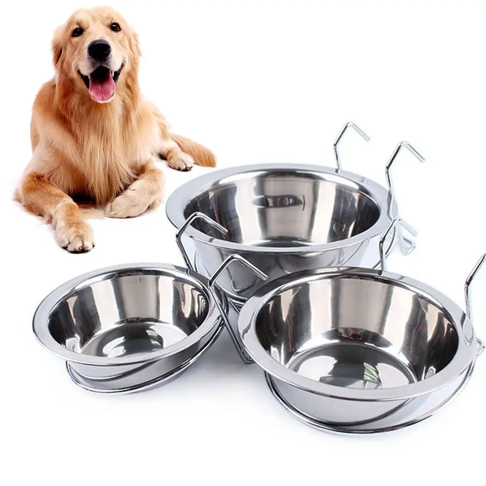 Mightlink Stainless Steel Hanging Pet Bowls for Dogs and Cats - Cage. Kennel. and Crate Feeder Dish for Food and Water- 1PC