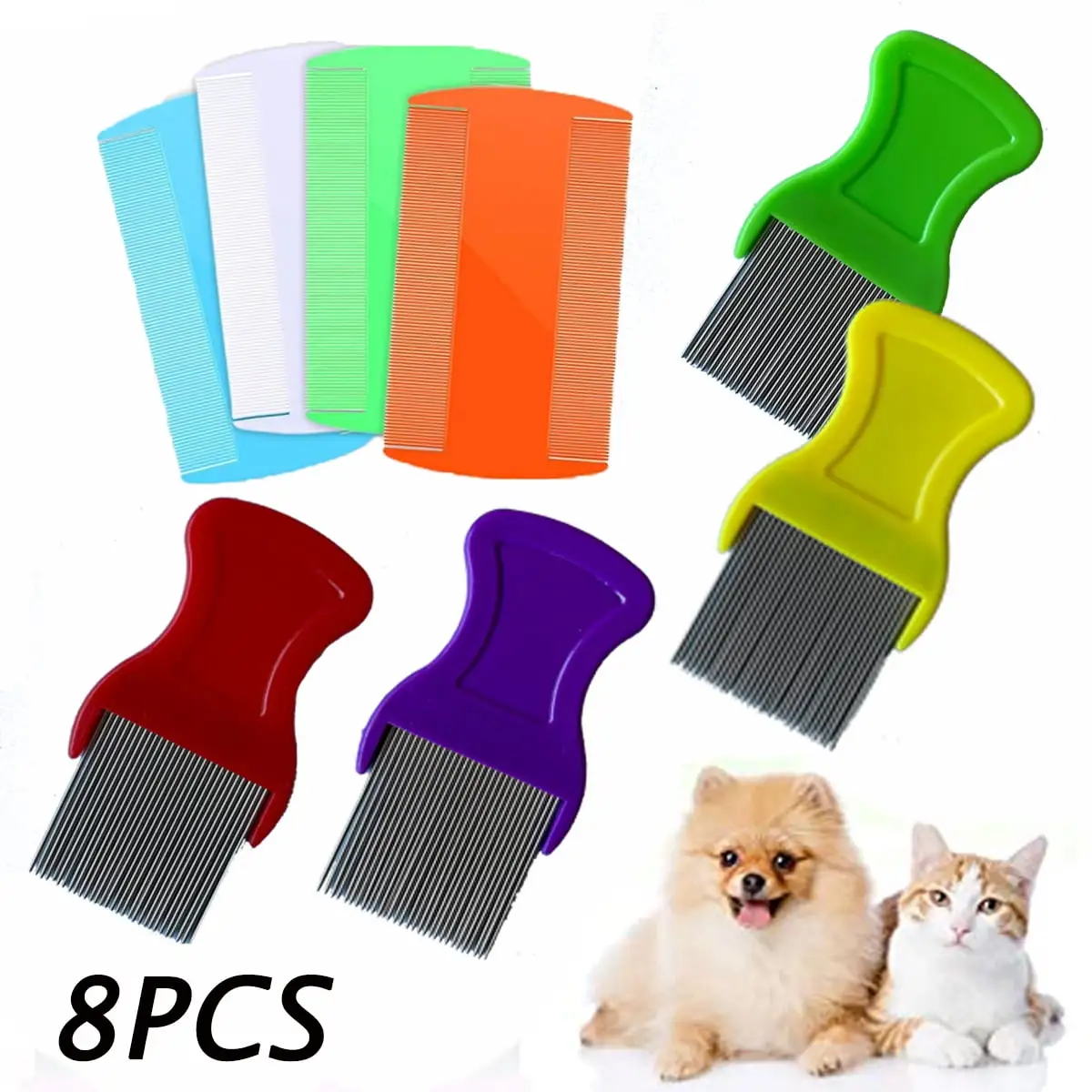 Flea Comb For Cats Dogs. 8 Pcs Lice Comb For Dogs. Double Sided Cat Comb For Short Hair Of Pets Or Humans