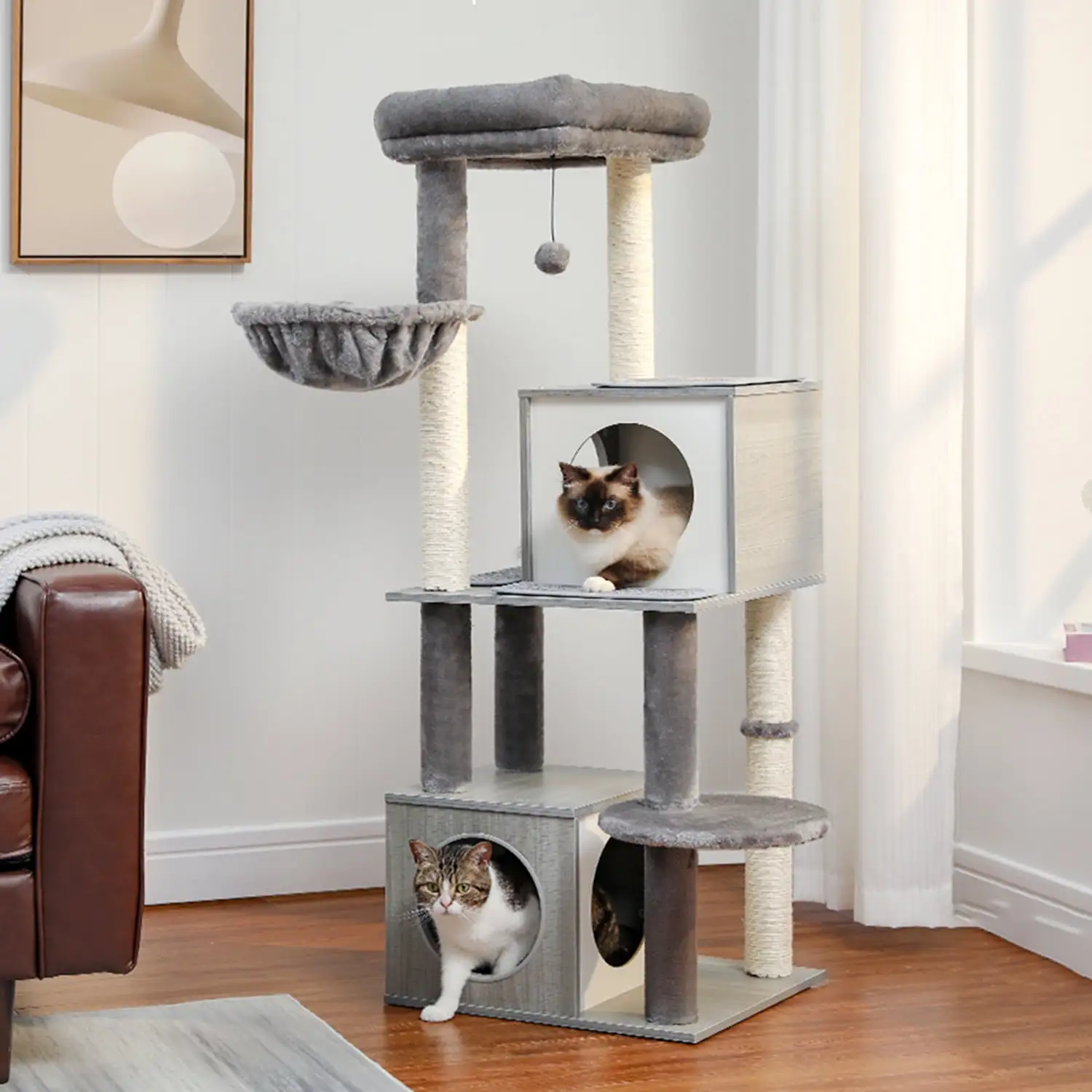 Pefilos Cat Tree for Indoor Cats. 51 Cat Condo for Adult Cats with Scratching Posts. Cat Tree House. Gray