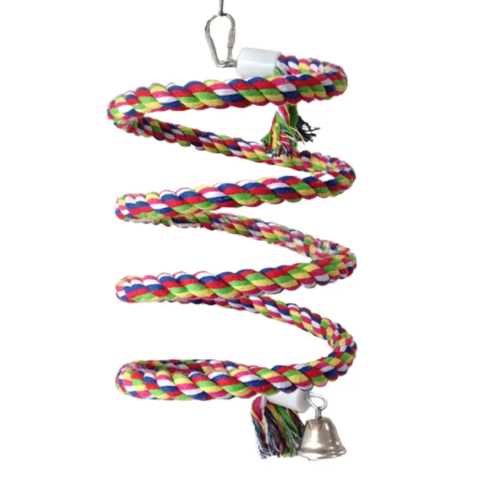 Bird Spiral-Rope Perch Cotton Parrot Swing Climbing Standing Toys with Bell