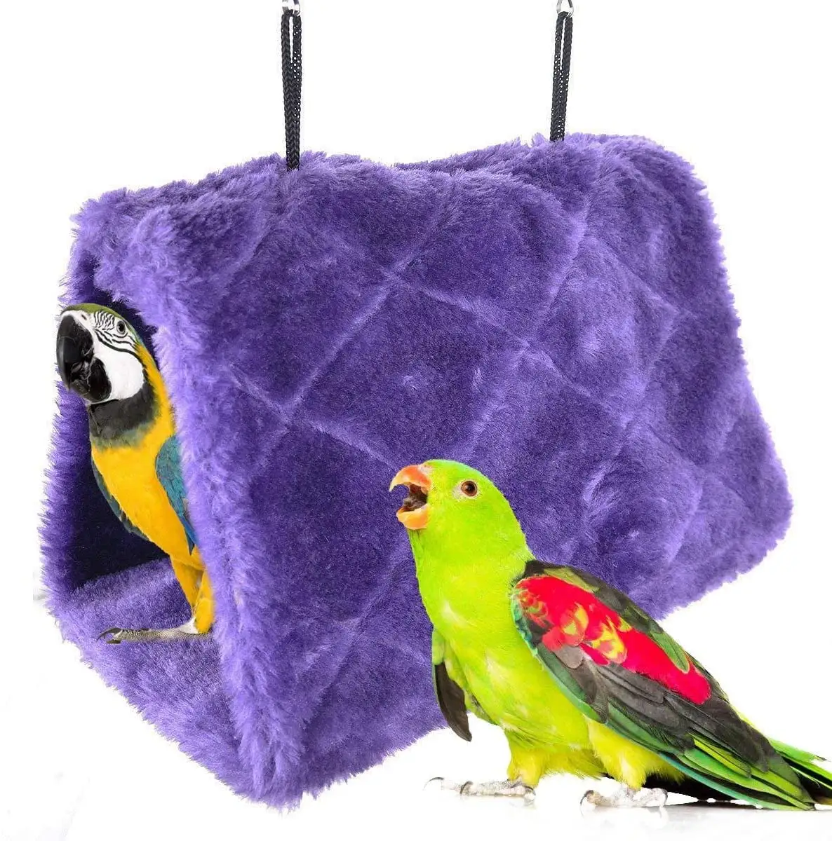 3 Sizes Winter Warm Bird Nest House .Shed Hut Hanging Hammock Finch Cage .Plush Fluffy Birds Hut Hideaway for Hamster Parrot Macaw Budgies .Grey/Blue/Purple