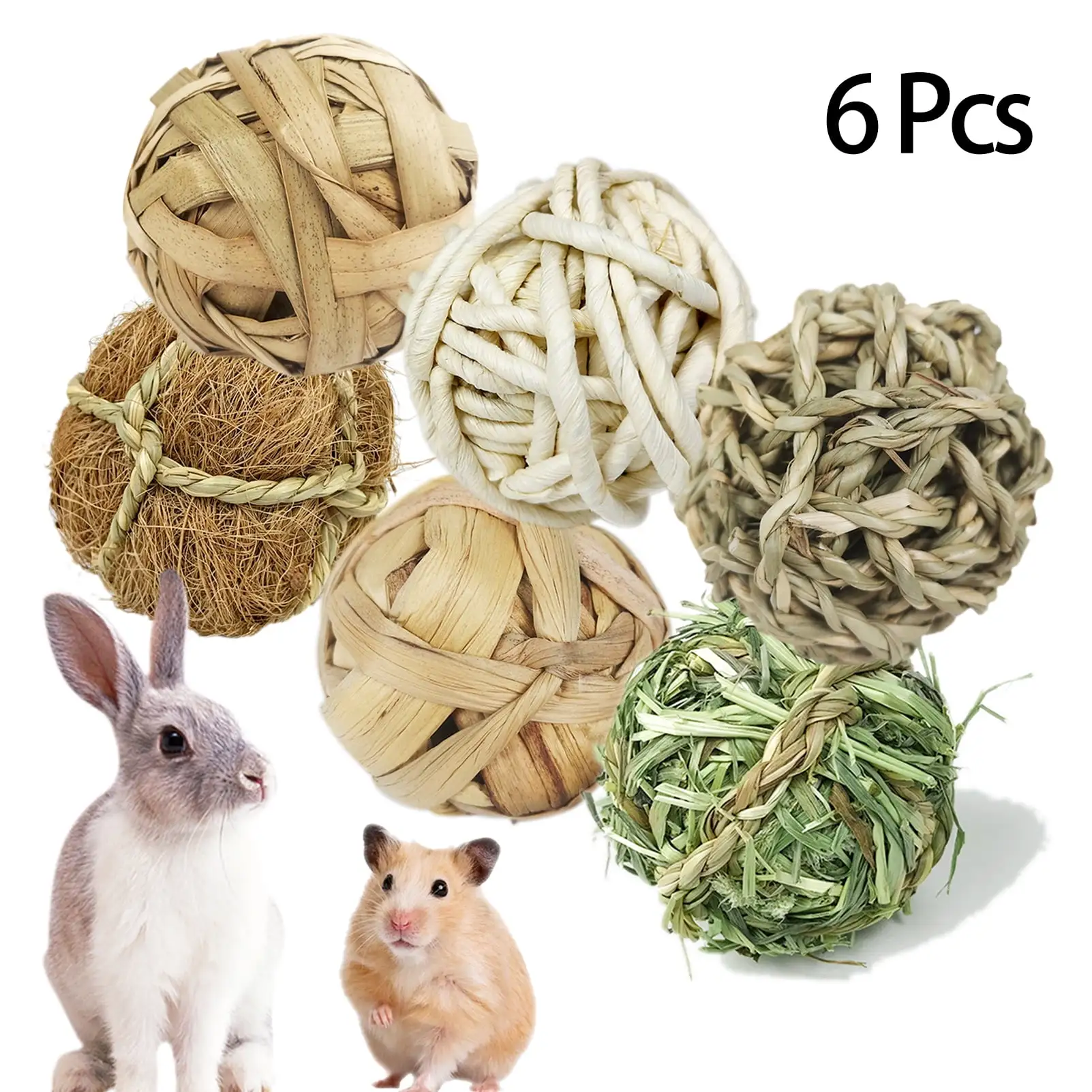 CHBORLESS Natural Small Animals Fun Safe Hay Grass Pet Chew Balls for Hamster Rabbit (Set2)