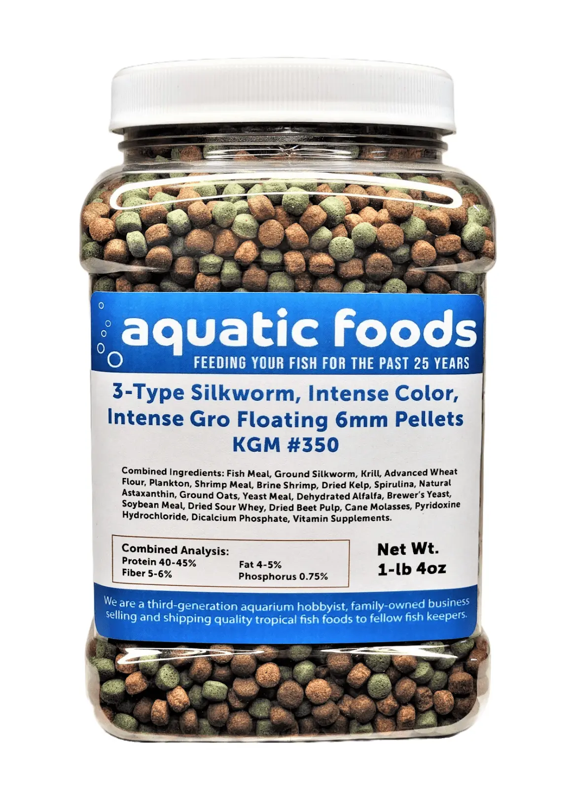 3-Type 6mm Floating Silkworm Pellets (To increase Color Glossiness). Intense Color Enhancing & Intense Growth Floating Pellets for ALL Tropicals. Koi & Pond Fish. KGM-350a?|1-lb 4oz Med Jar