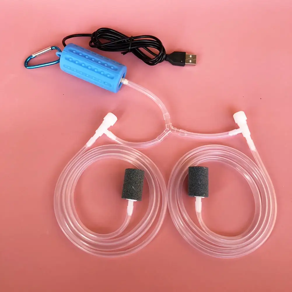 Household Mini Oxygen Pump with Double Air Stone Mute Usb Charging Air Pump Aquarium Fish Tank Accessories