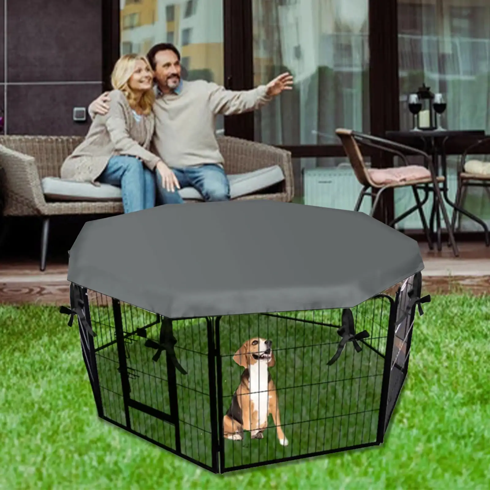 loopsun Dog Playpen Cover -Sun/Rain Proof Dog Pen Cover Provide Shade And Security Outdoor Indoor.Fits 24in Pet Playpen With 8 Panels (Note: Playpen Not Included)