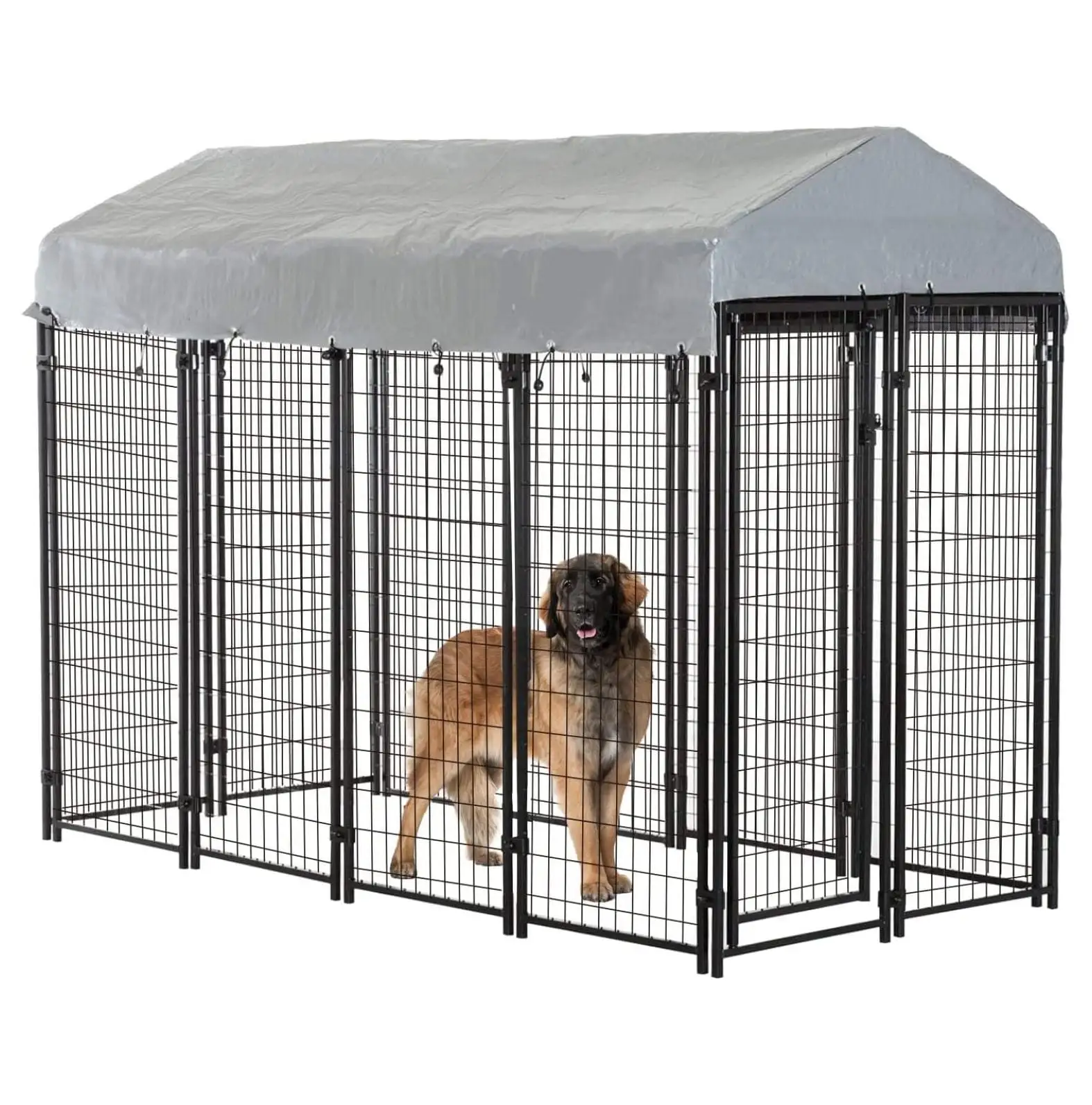 8 x 4 x 6 Ft Dog Kennel Outdoor Dog Pen Playpen House Heavy Duty Dog Crate Metal Galvanized Welded Pet Animal Camping Cage Fence with UV-Resistant Waterproof Cover and Roof