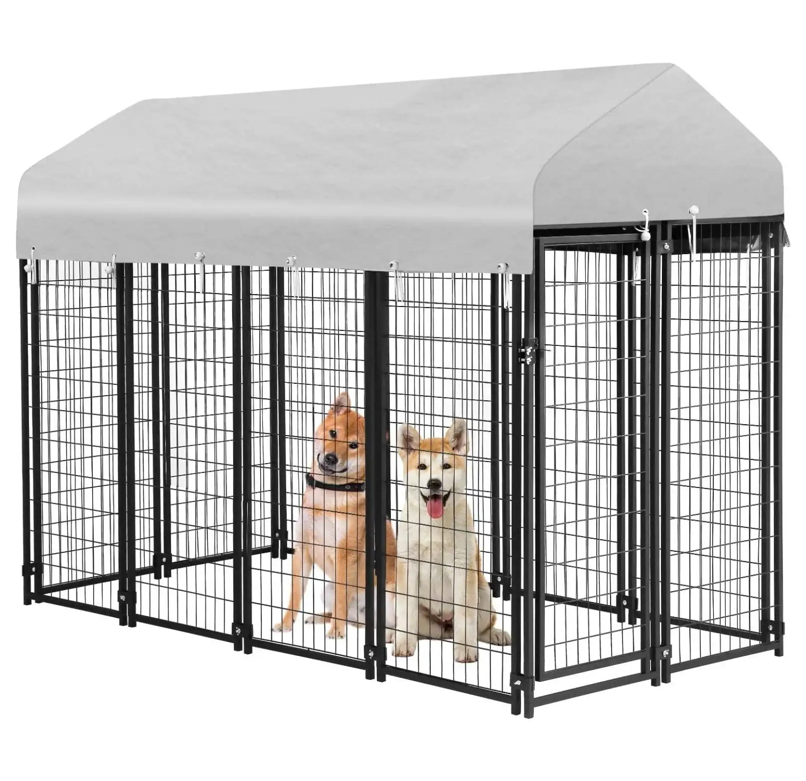 8 x 4 x 6 Ft Welded Wire Dog Kennel Heavy Duty Playpen Included a Roof & Water-Resistant Cover Outdoor Heavy Duty Galvanized Metal Animal Pet Enclosure for Outside