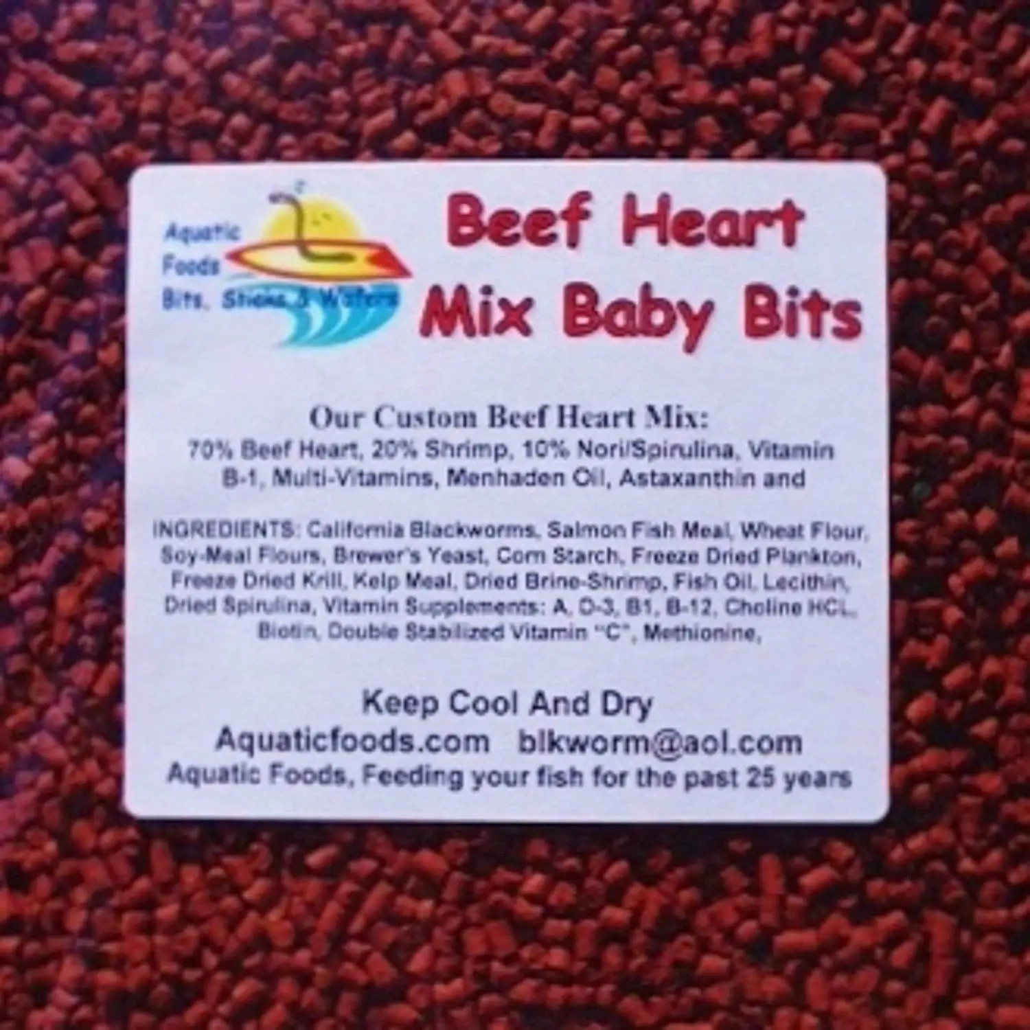 Aquatic Foods Beef Heart Mix Sinking Baby Bits for Discus. Cichlids. Bottom Fish. All Tropical Fish - 1/2-lb