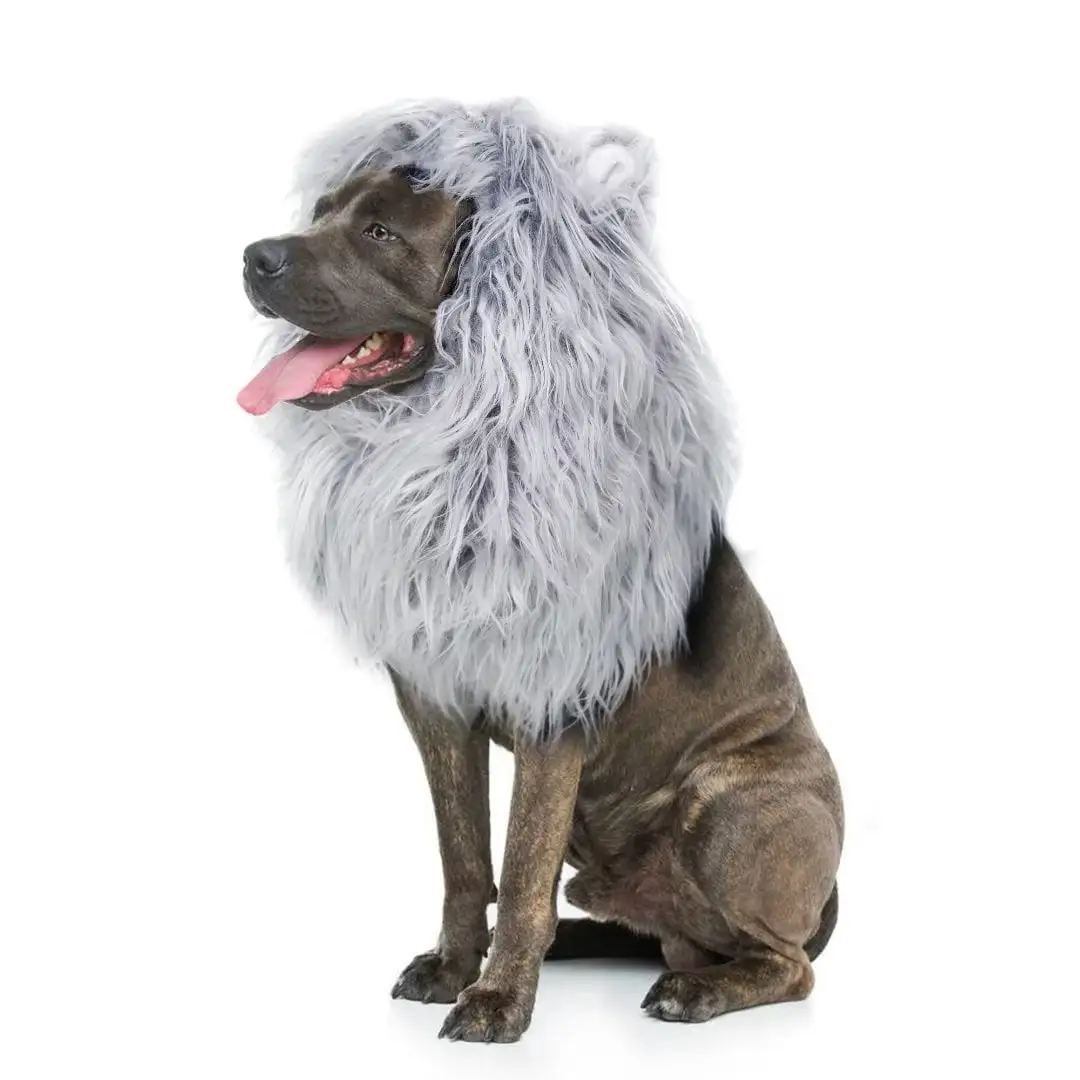 Lion Mane Wig for Dogs. Funny Pet Cat Costumes. Furry Dog Clothing Accessories (Size M.Grey)