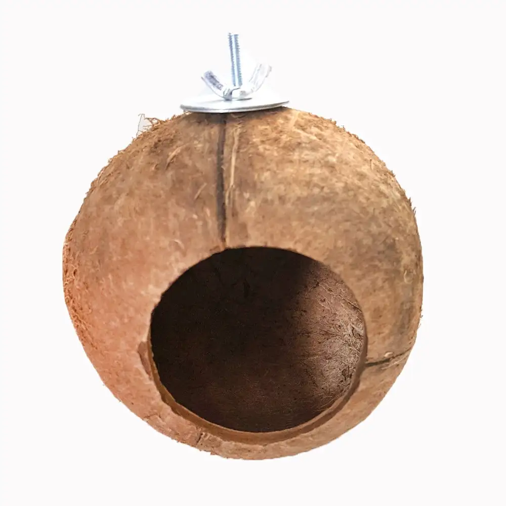 yuehao pet supplies natural coconut shell bird nest house hut cage feeder pet parrot parakeet toy