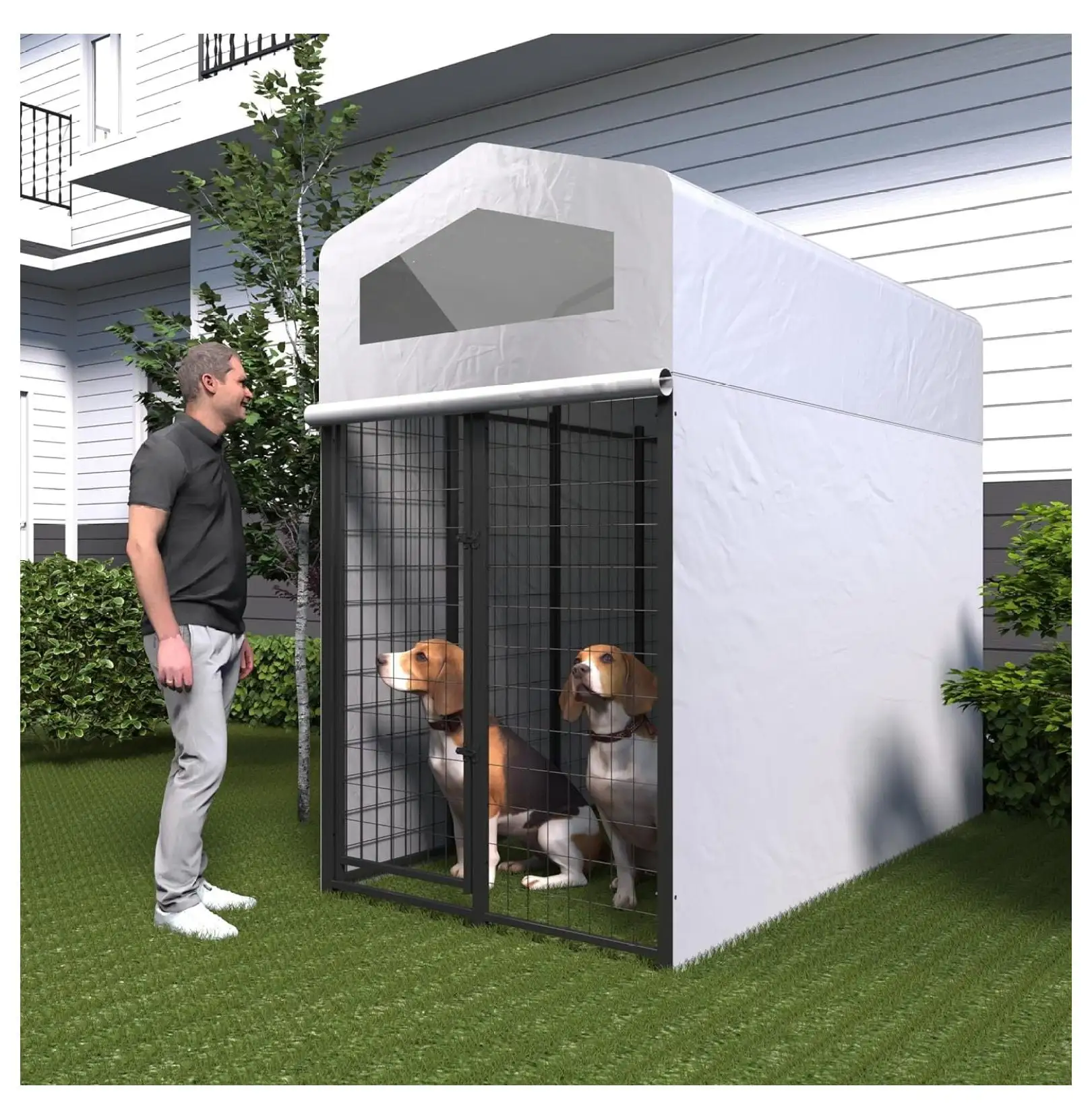 86 L x45 W x 79 H Large Dog Kennel Outside with Windproof Anti-UV Cover.Heavy Duty Outdoor Dog Kennel with Secure Lock for Backyard(Note: Electric Screwdriver Required)