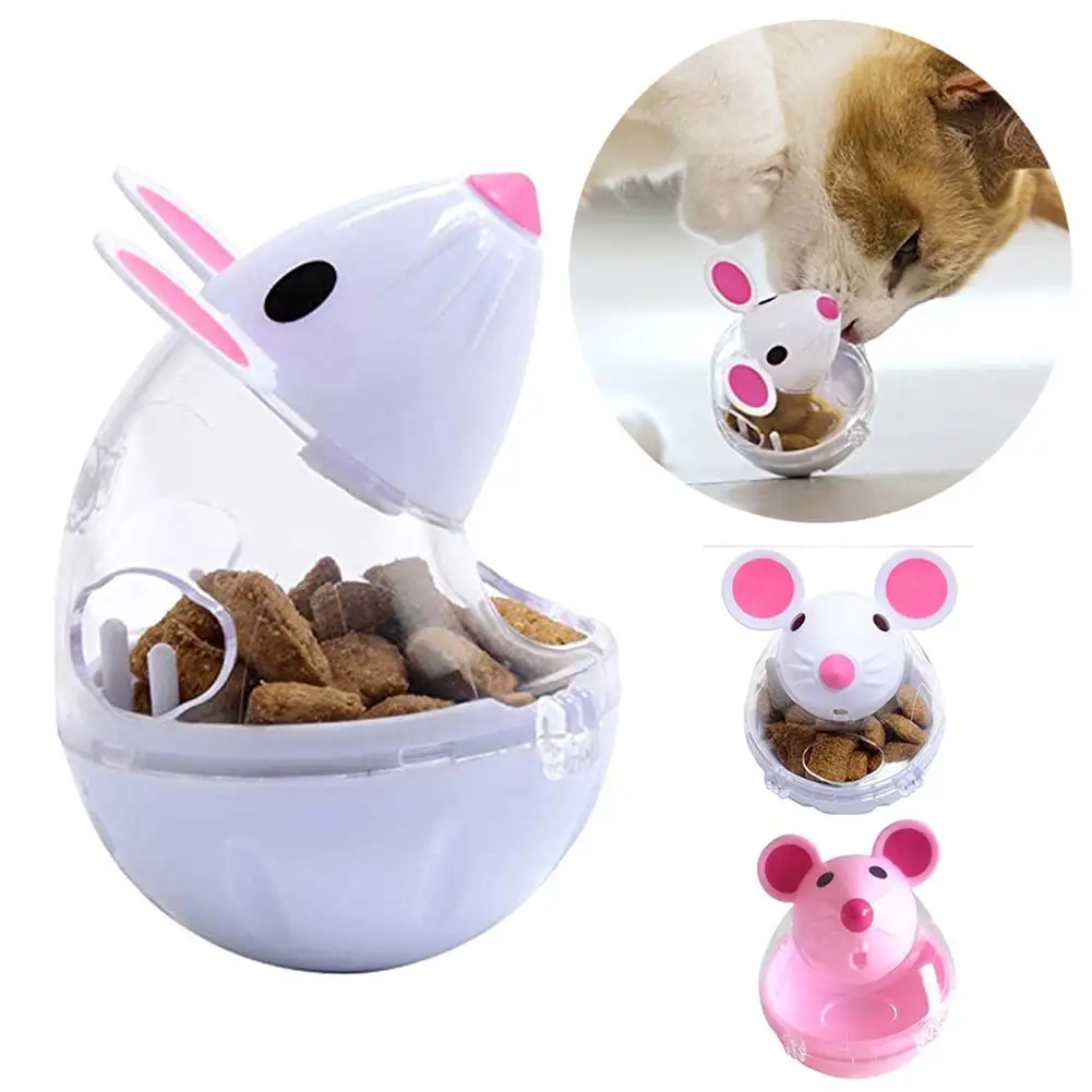 Pet Cat Kitten Mouse Shape Treat Holder Food Storage Dispenser Chew Play Toy.Beige