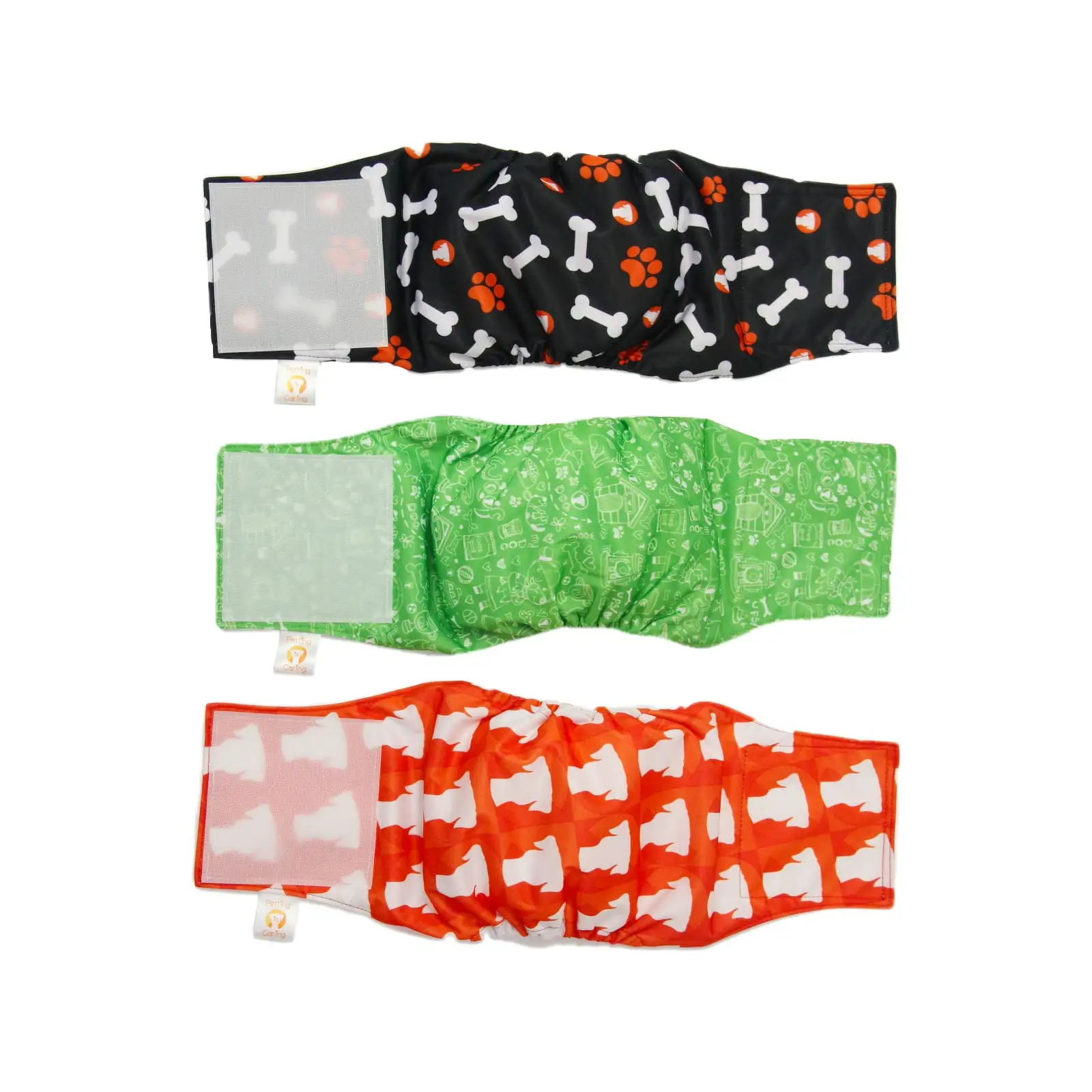 PETTING IS CARING Male Dog Wraps Washable & Reusable Belly Band Diapers - 3 Pack