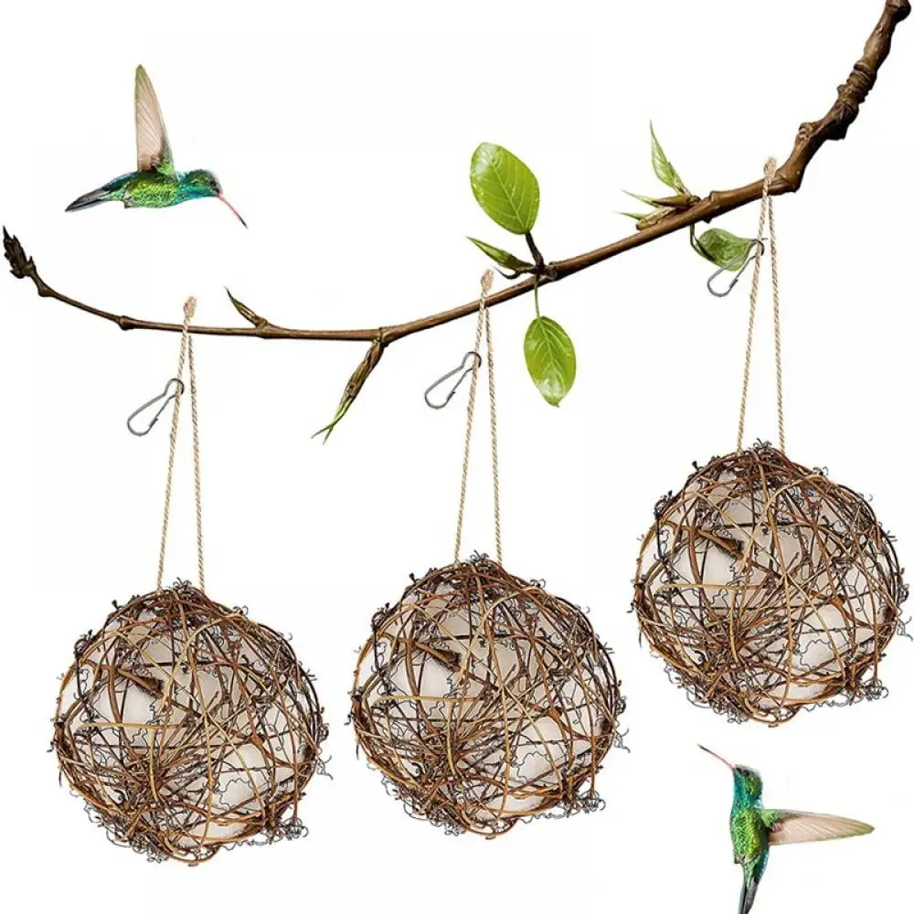 Set of 3 Globe Hummingbird Nesters Cotton Nesting Material for Hummingbirds. Wrens. Finches & More | Refillable Outdoor Bird Nesting Station for Birdwatching & Bird Lovers