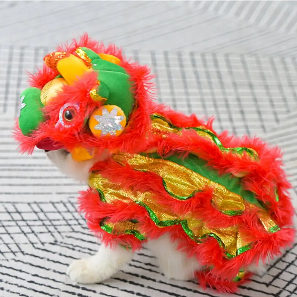 Chinese Dragon Dog Costume New Year Red Lucky Cosplay Festival Dress-up for Dogs and Cats