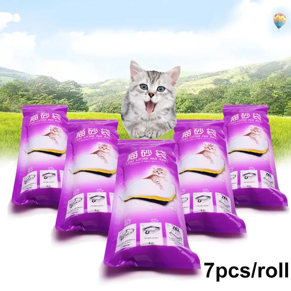 Wirlsweal 7Pcs/Roll Drawstring Thick Pet Cats Litter Pan Bag Liner Pouch Cleaning Supplies