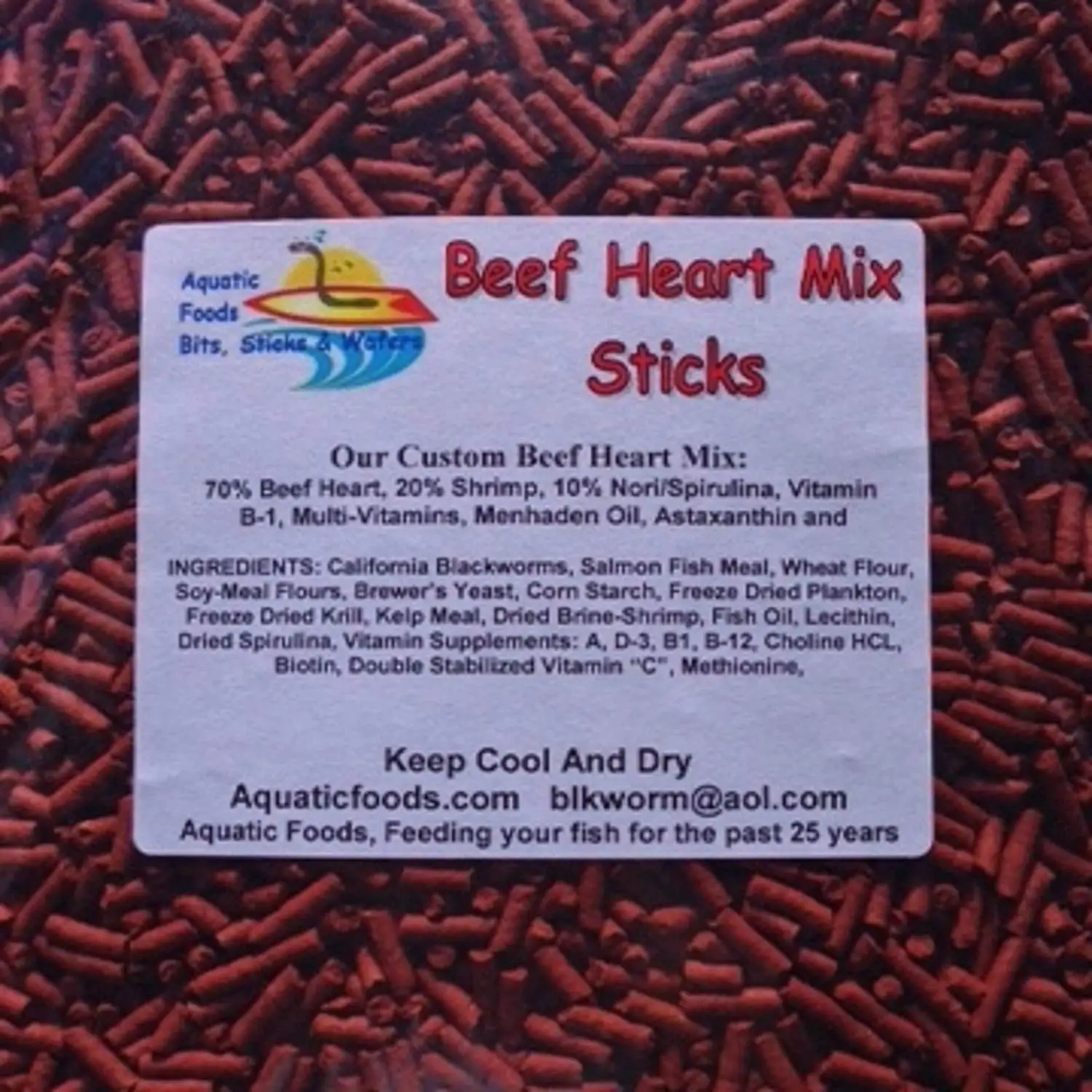 Aquatic Foods Beef Heart Mix Sinking Sticks for Discus. Cichlids. Bottom Fish. All Tropical Fish - 1/2-lb